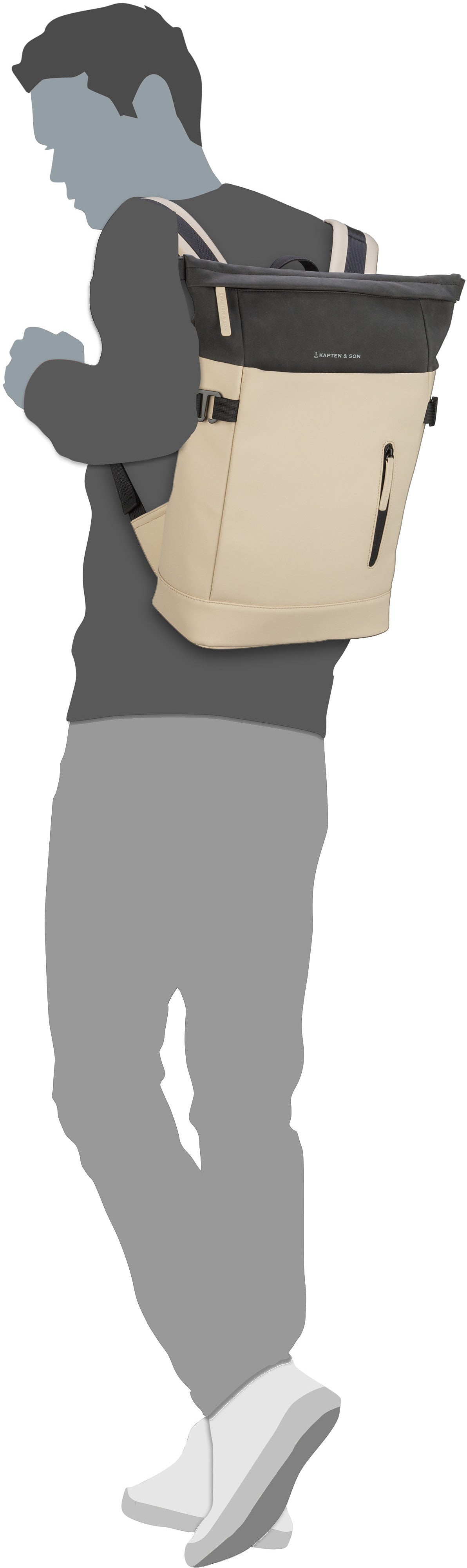 Kapten & Son Aarhus All Black Mochila – Vista Silueta