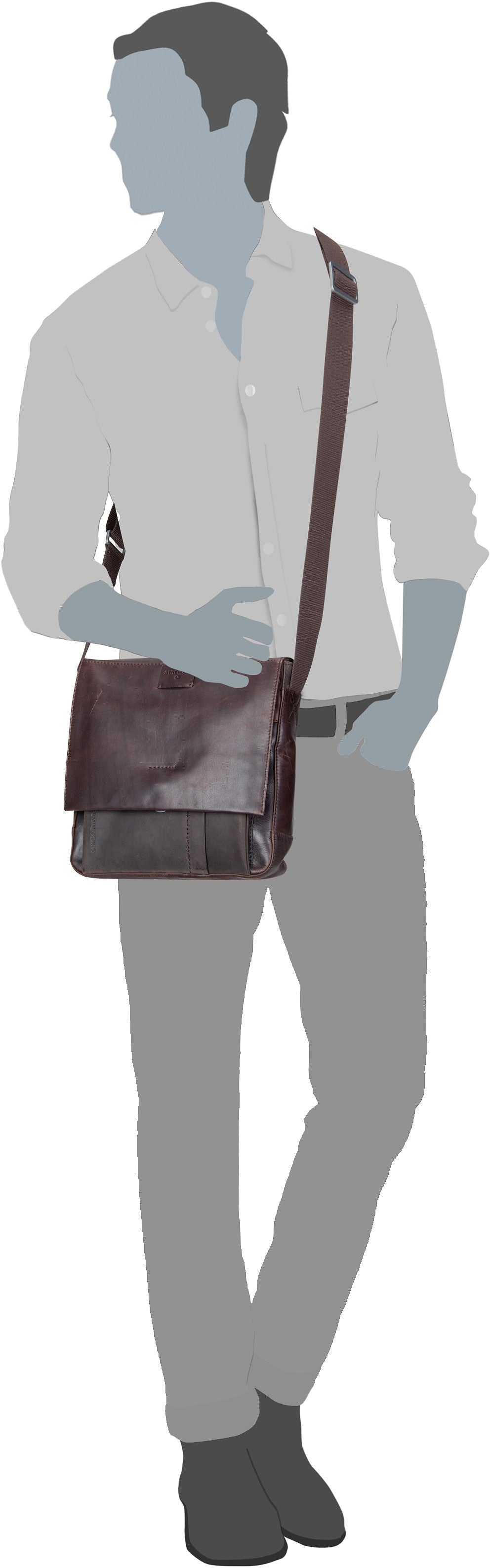 Strellson Brick Lane Jeremy SVF Dark Brown Sac à bandoulière – Vue Silhouette