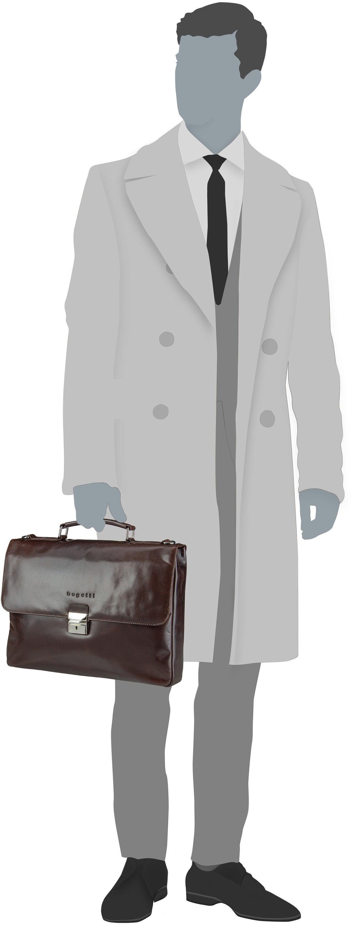 Bugatti Romano Briefcase Small Black Mallette – Vue Silhouette