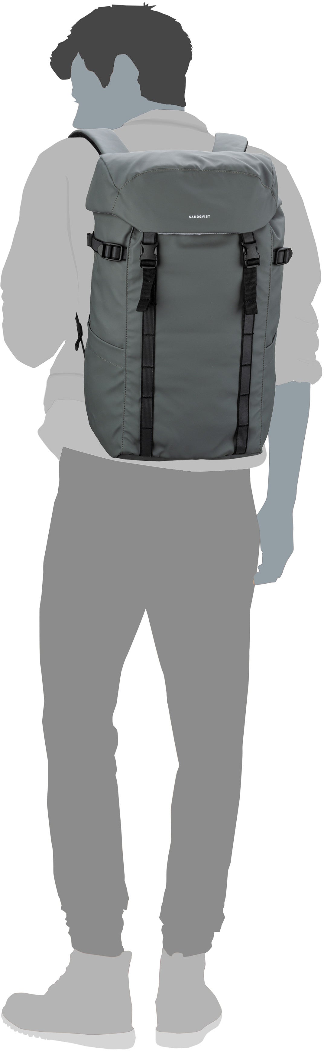 Sandqvist Jonatan Ash Grey Sac a dos – Vue Silhouette