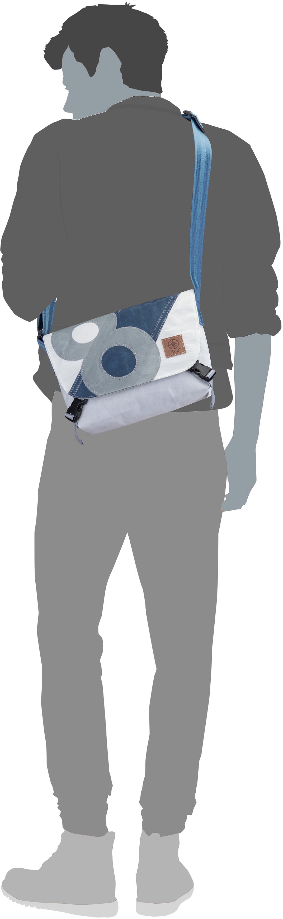 360Grad Törn Weiß/Streifen Blau/Zahl Grau Messenger Bag – Silhouetweergave