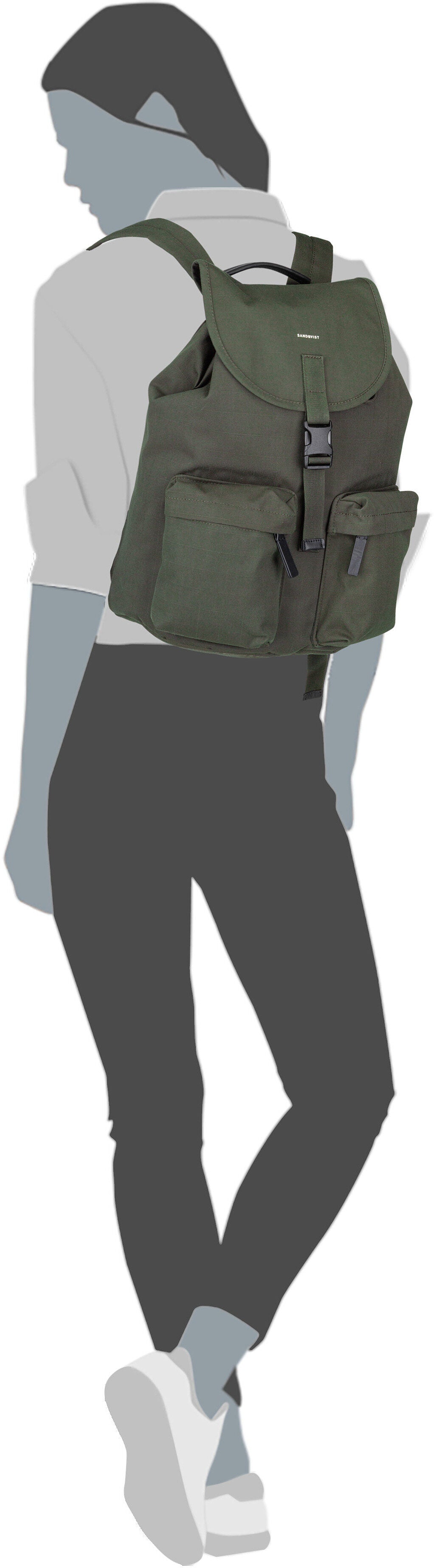 Sandqvist Everyday Bp Dark Green Sac a dos – Vue Silhouette