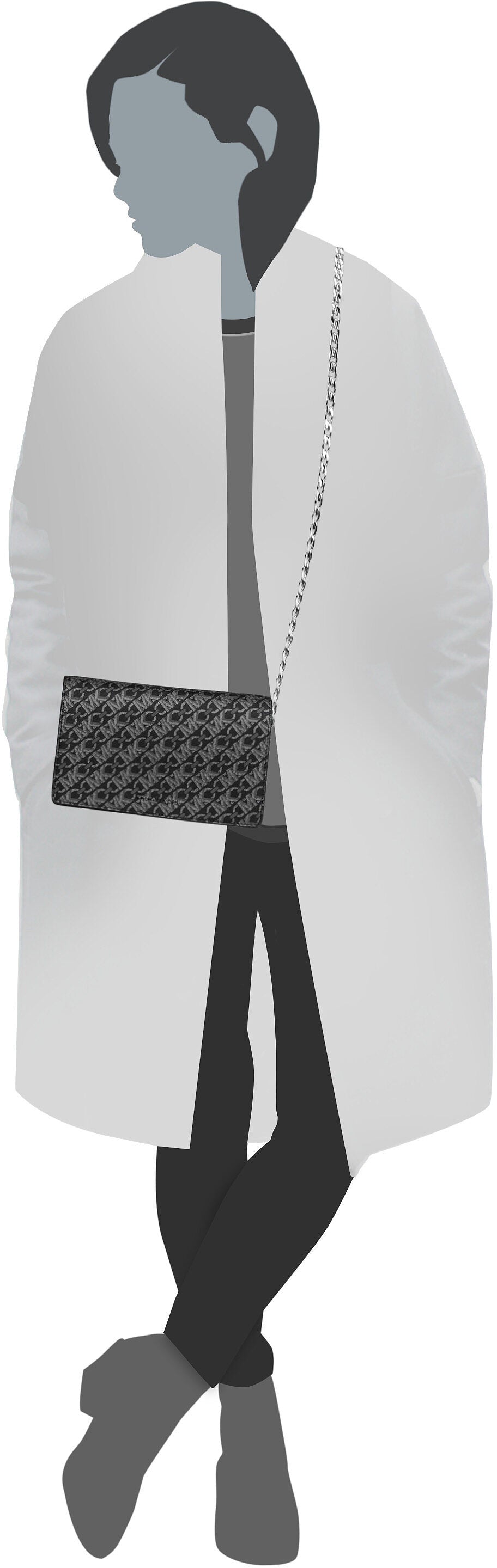 Michael Kors Jet Set Medium Flap Chain MK SIG Black/Silver Borsa da sera – Vista Silhouette