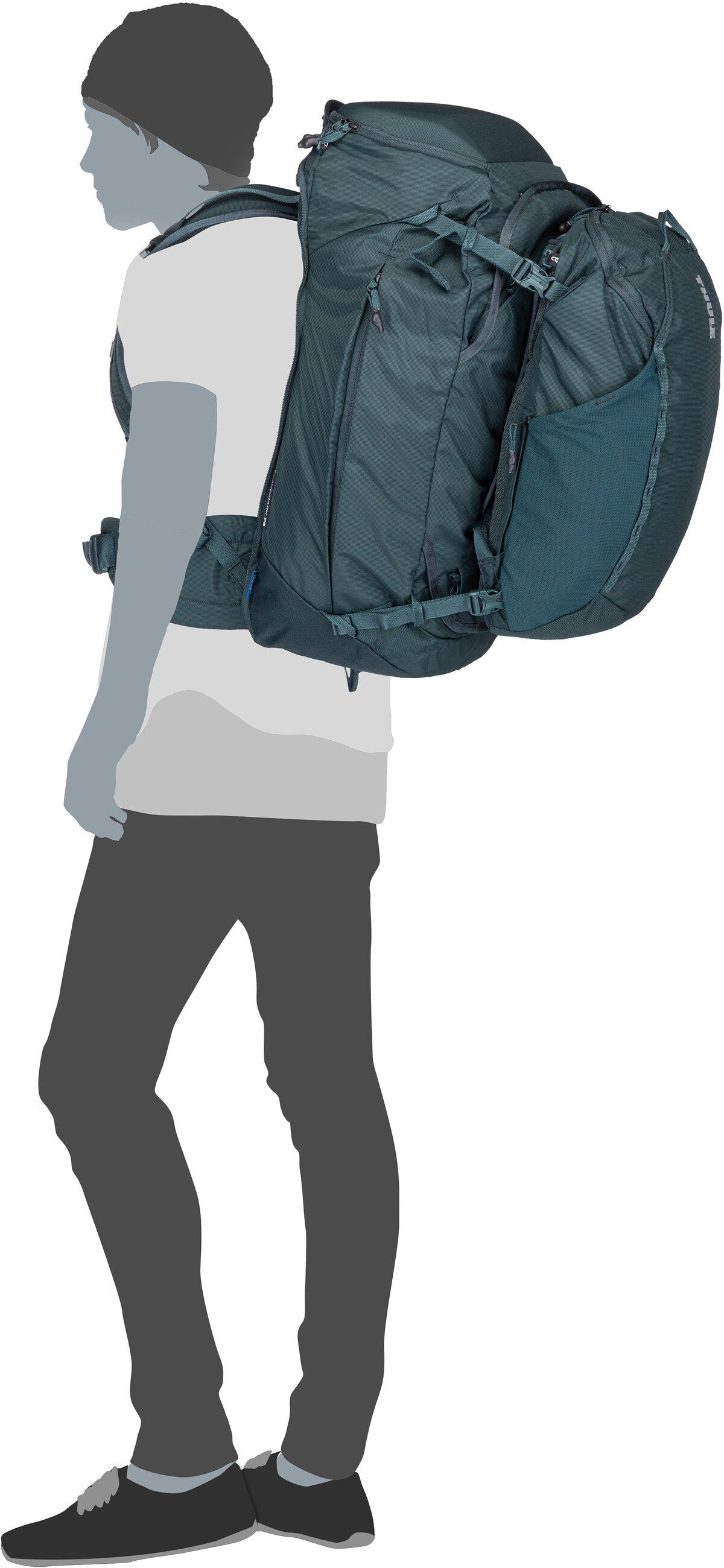 Thule Landmark Travel 70L Deep Khaki Mochila de viaje – Vista Silueta