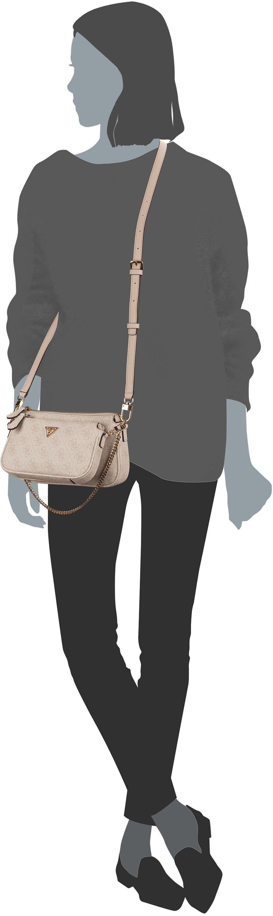 Guess Noelle II Double Pouch CB Logo 72710 Dark Taupe Crossbody Bag – Silhouette View