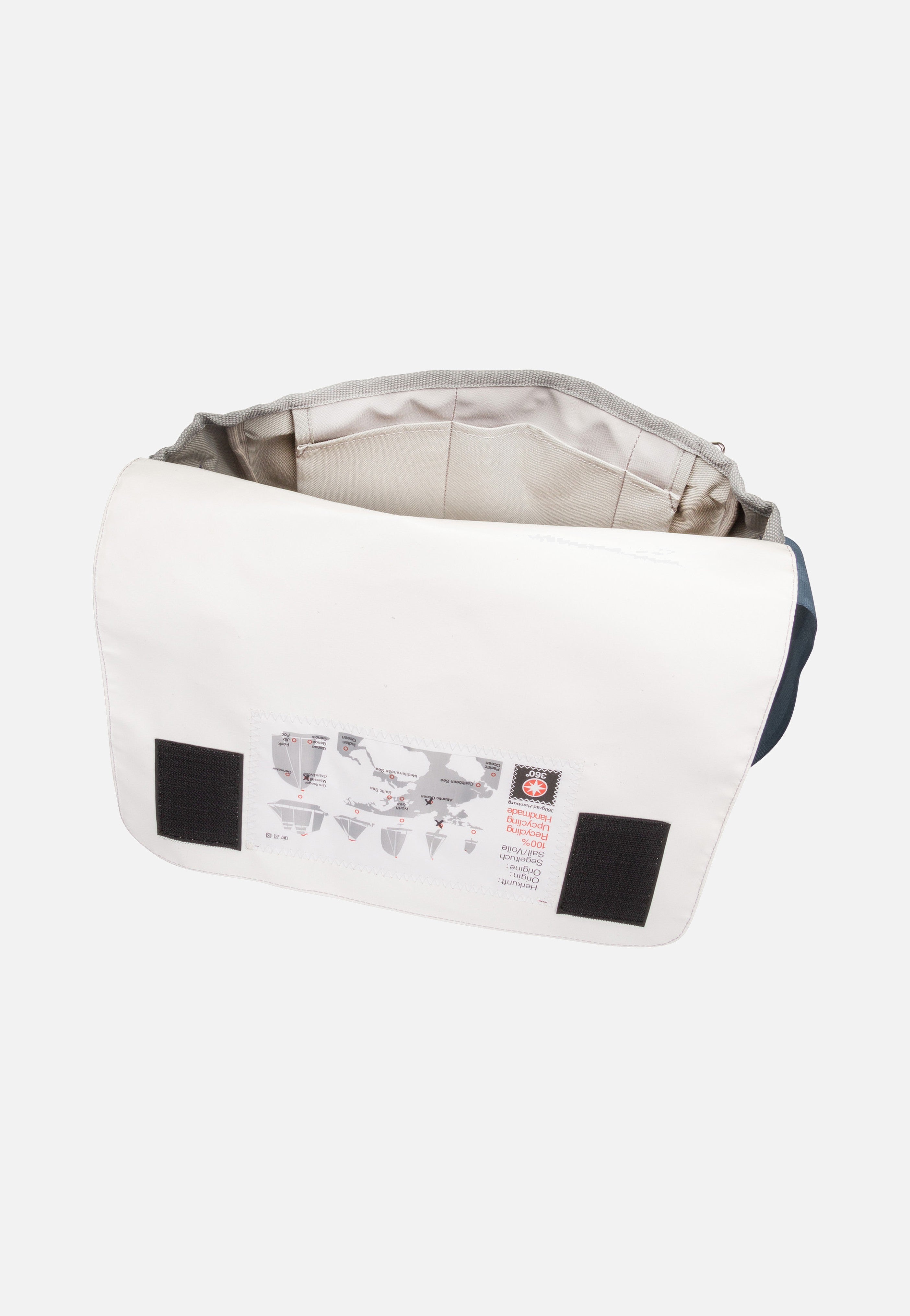 360Grad Barkasse Mini Weiß/Streifen Blau/Zahl Grau Messenger Bag