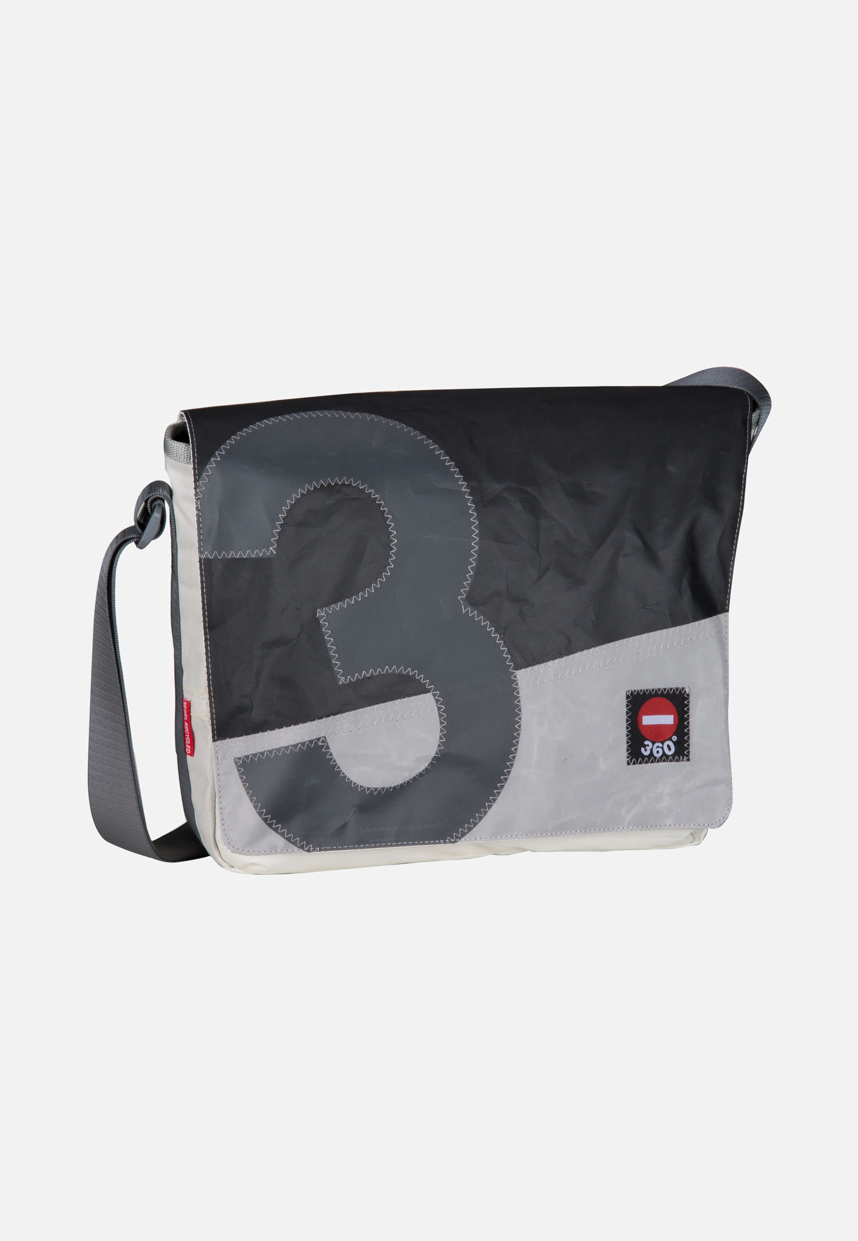 360Grad Barkasse Schwarz/Hellgrau mit Zahl Grau Messenger Bag