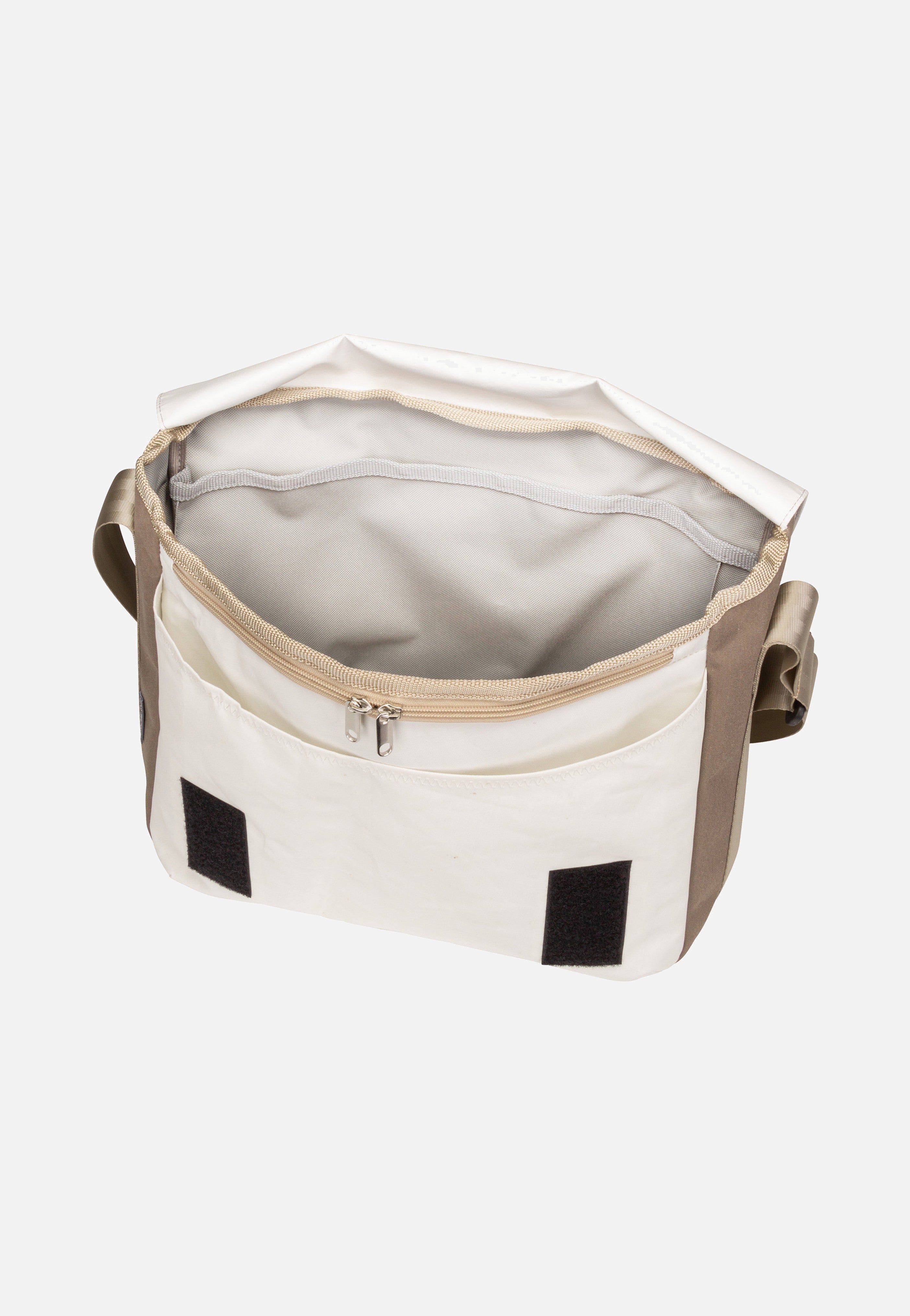 360Grad Barkasse Weiß/Balken Taupe Messenger Bag