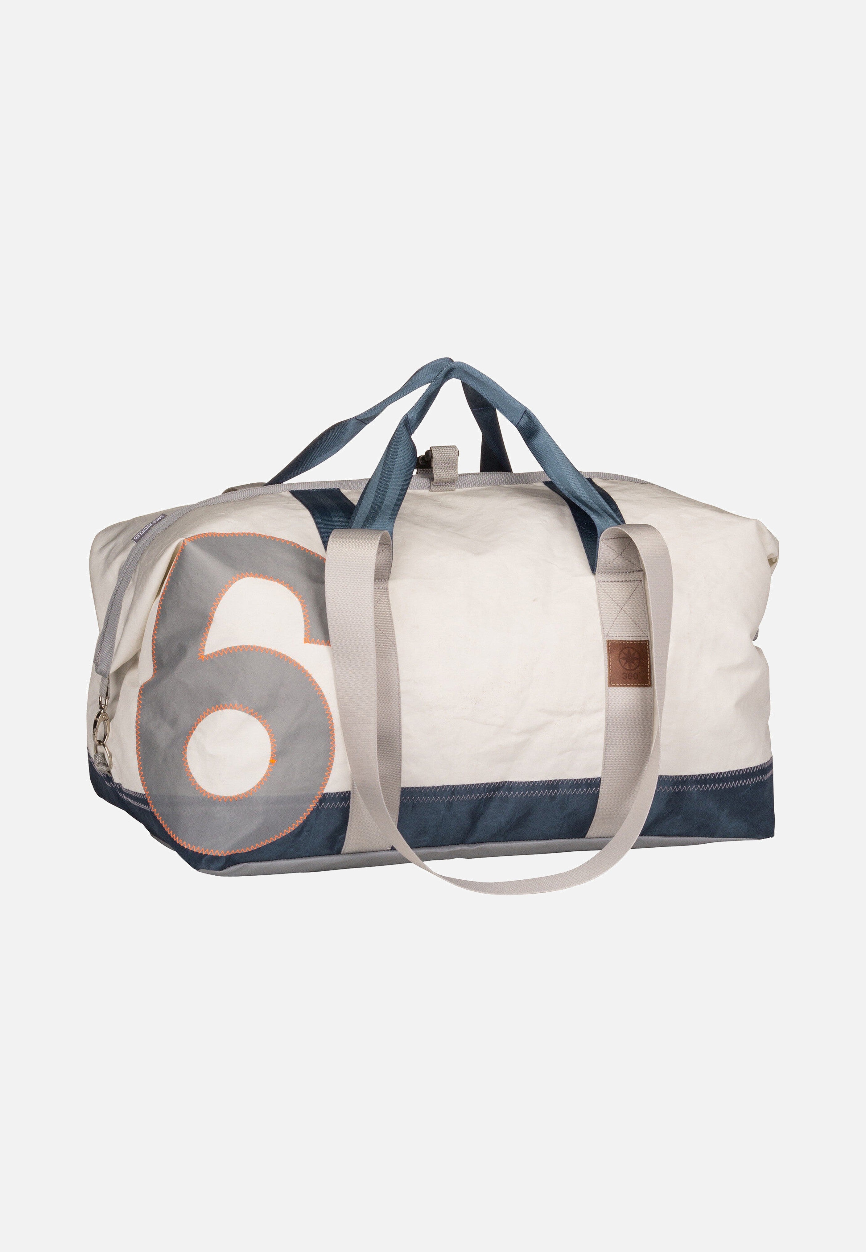 360Grad Kutter XL Weiß/Balken Blau/Zahl Hellgrau Dufflebag