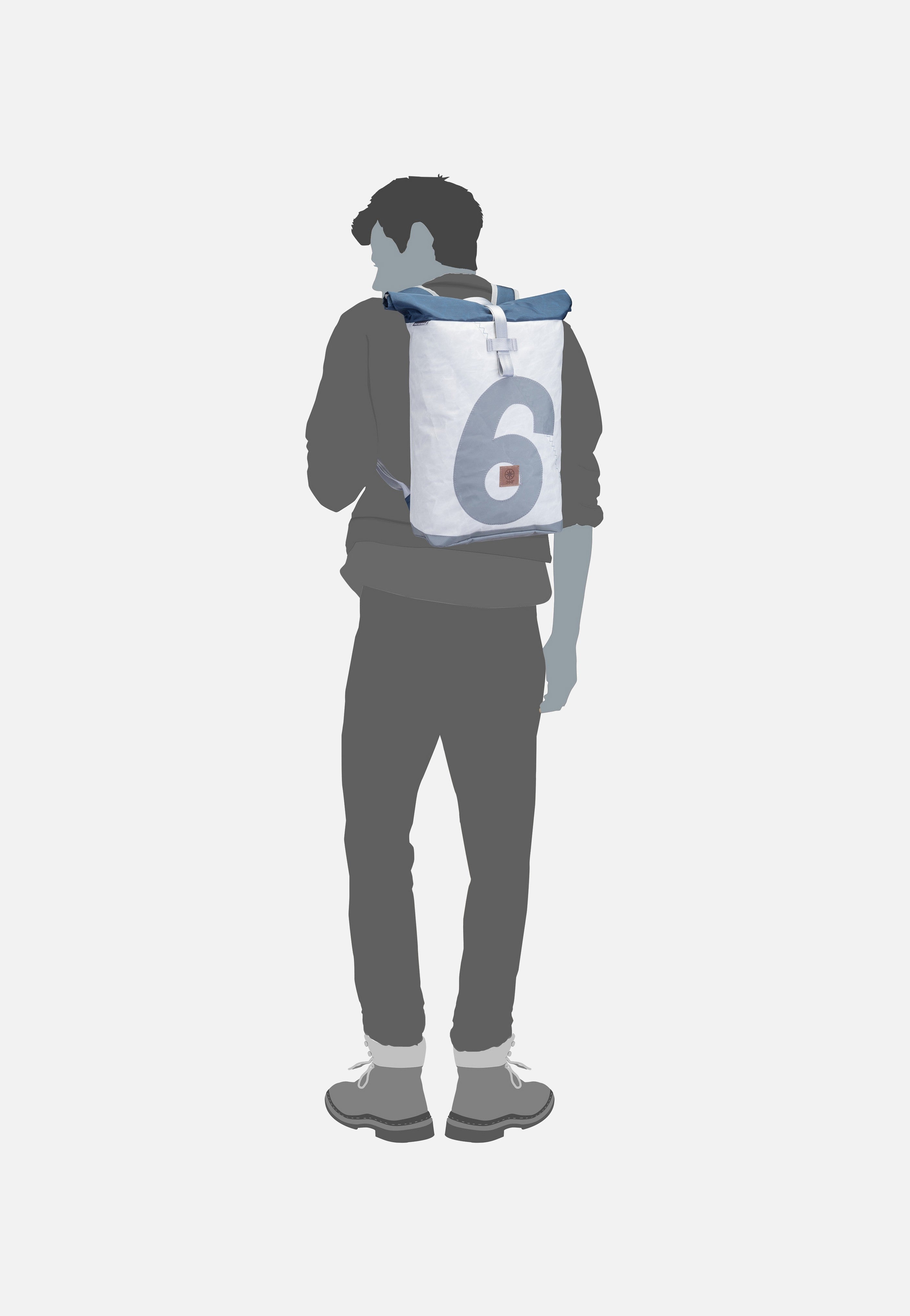 360Grad Tide Weiß/Blau/Zahl Hellgrau Rolltop Backpack