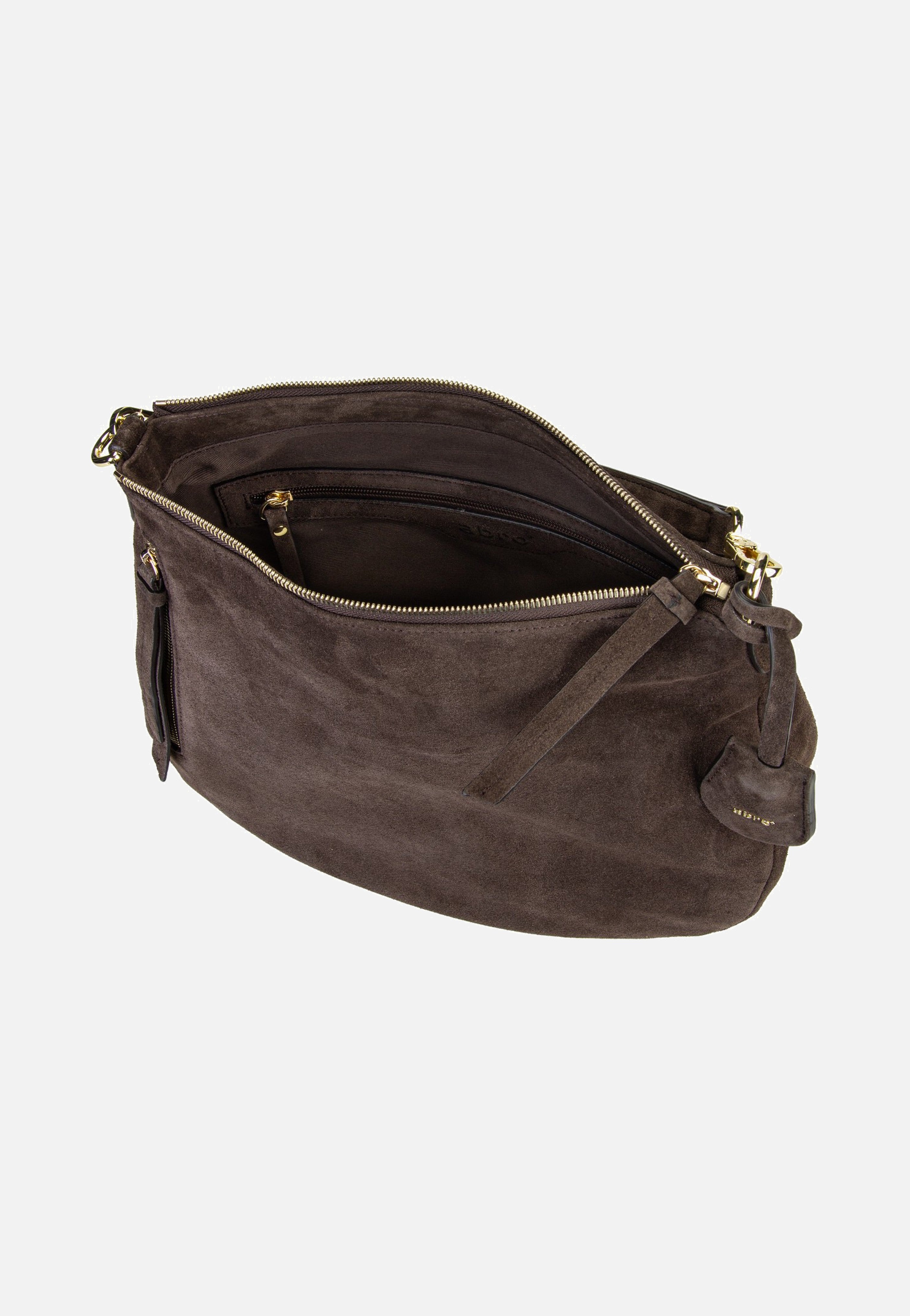 abro Juna Small Suede Dark Brown Hobo Bag