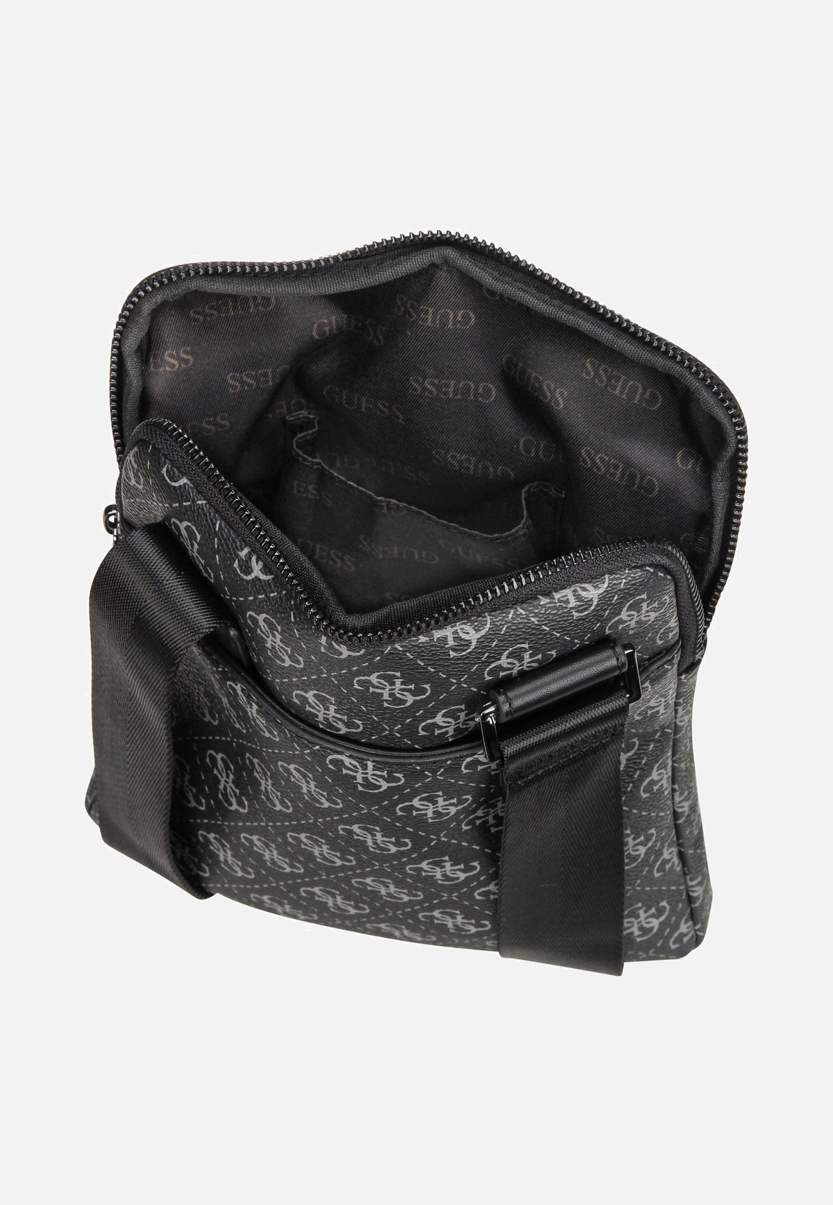 Guess Milano Eco Grain Double Flat Dark Black Sac à bandoulière