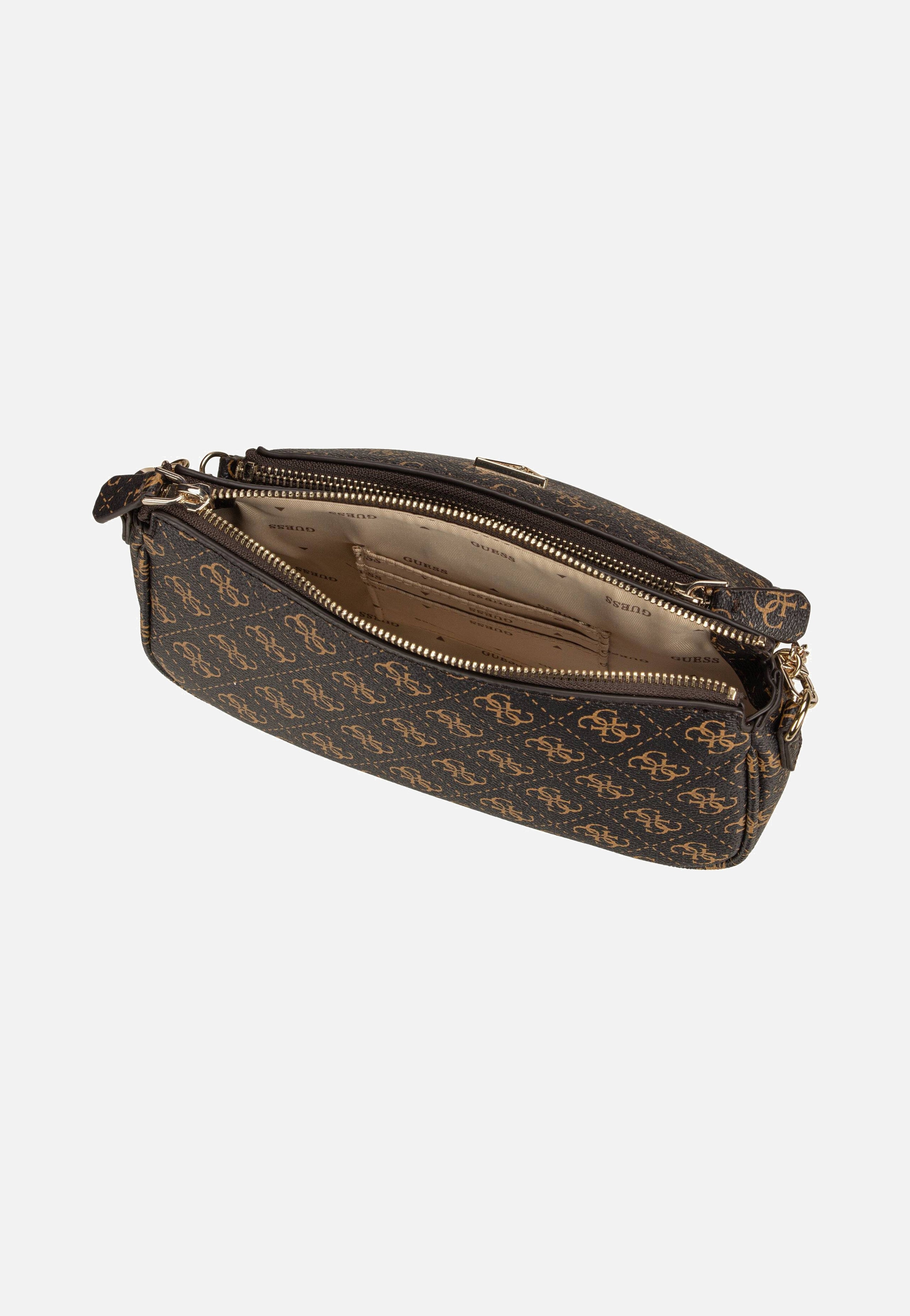 Guess Noelle II Double Pouch CB 72710 Logo Brown Crossbody Bag