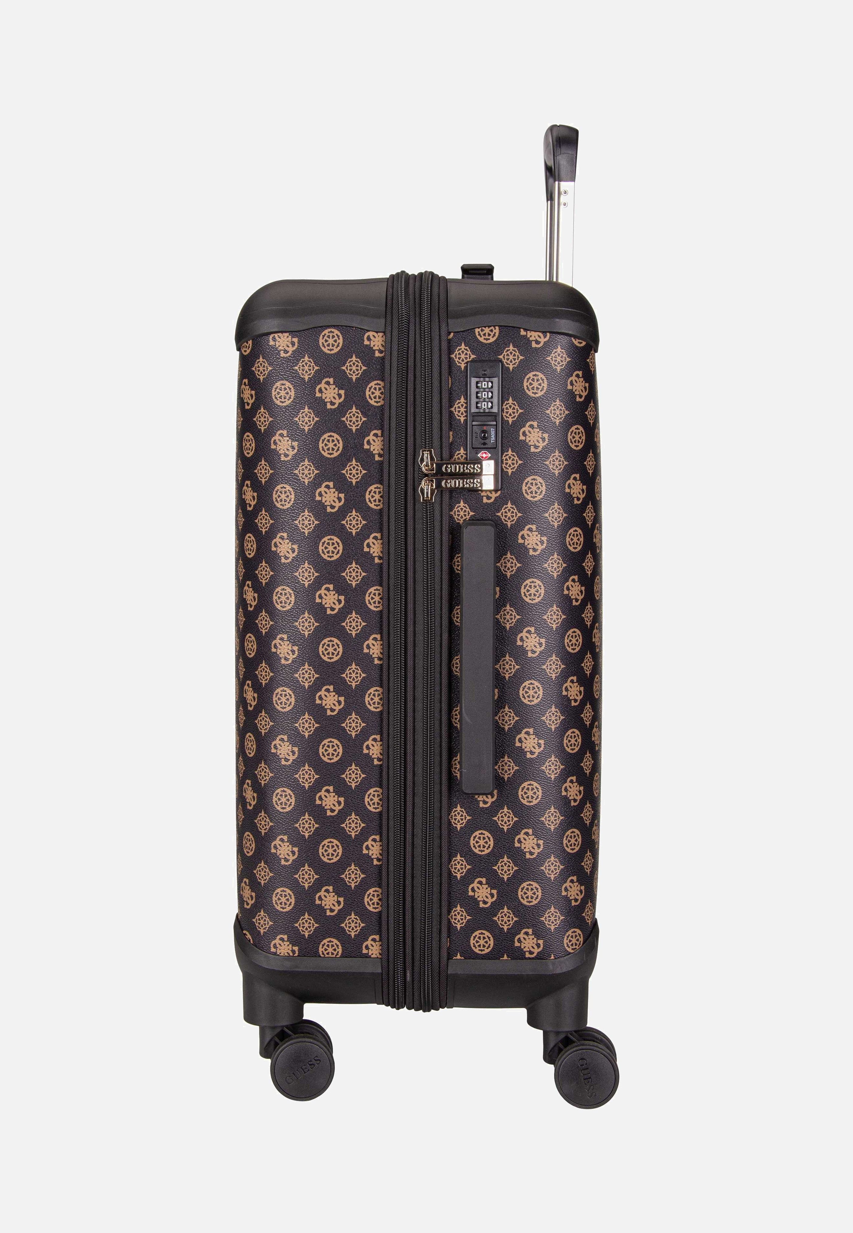 Guess Wilder 22 in 8-Wheeler Logo Brown Suitcase