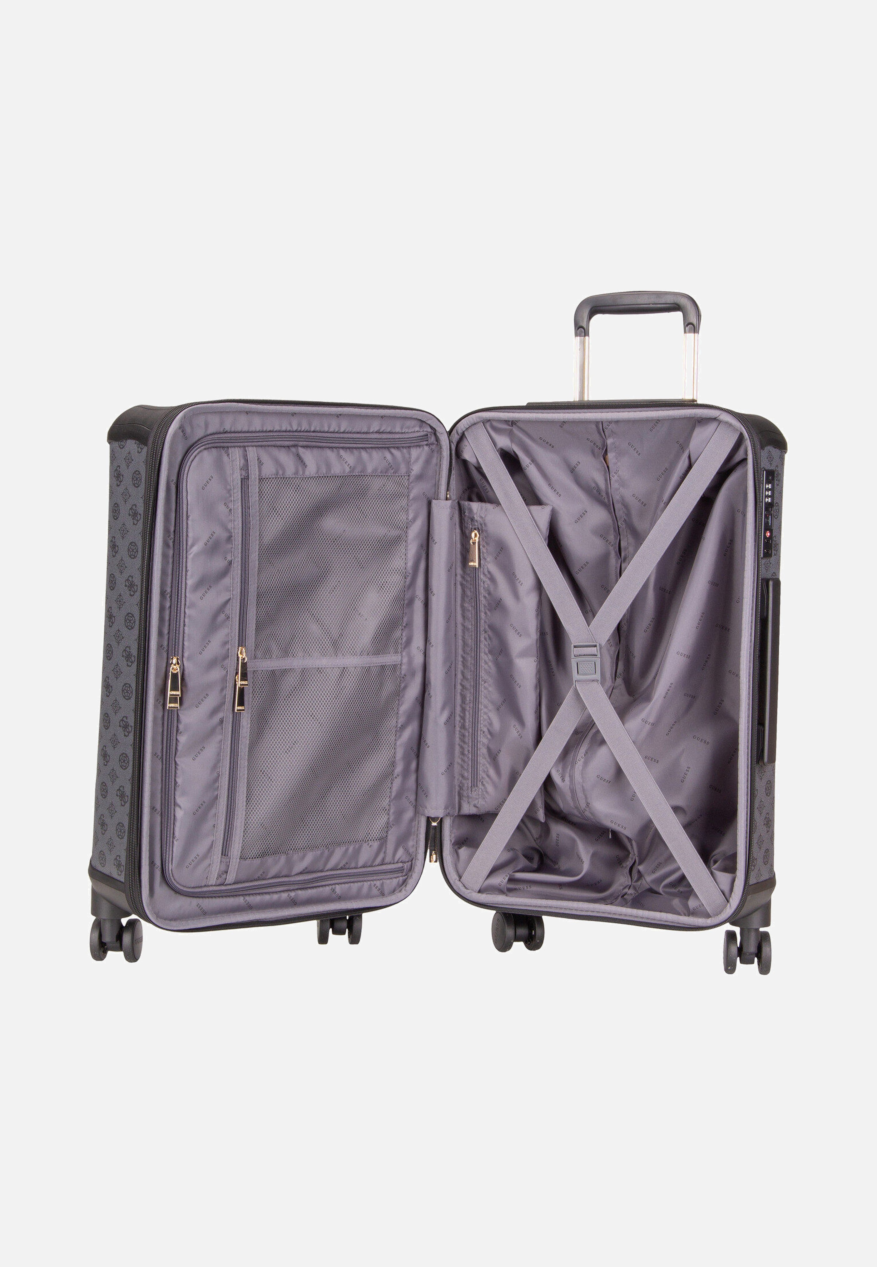 Guess Wilder 22 in 8-Wheeler Logo Charcoal Suitcase