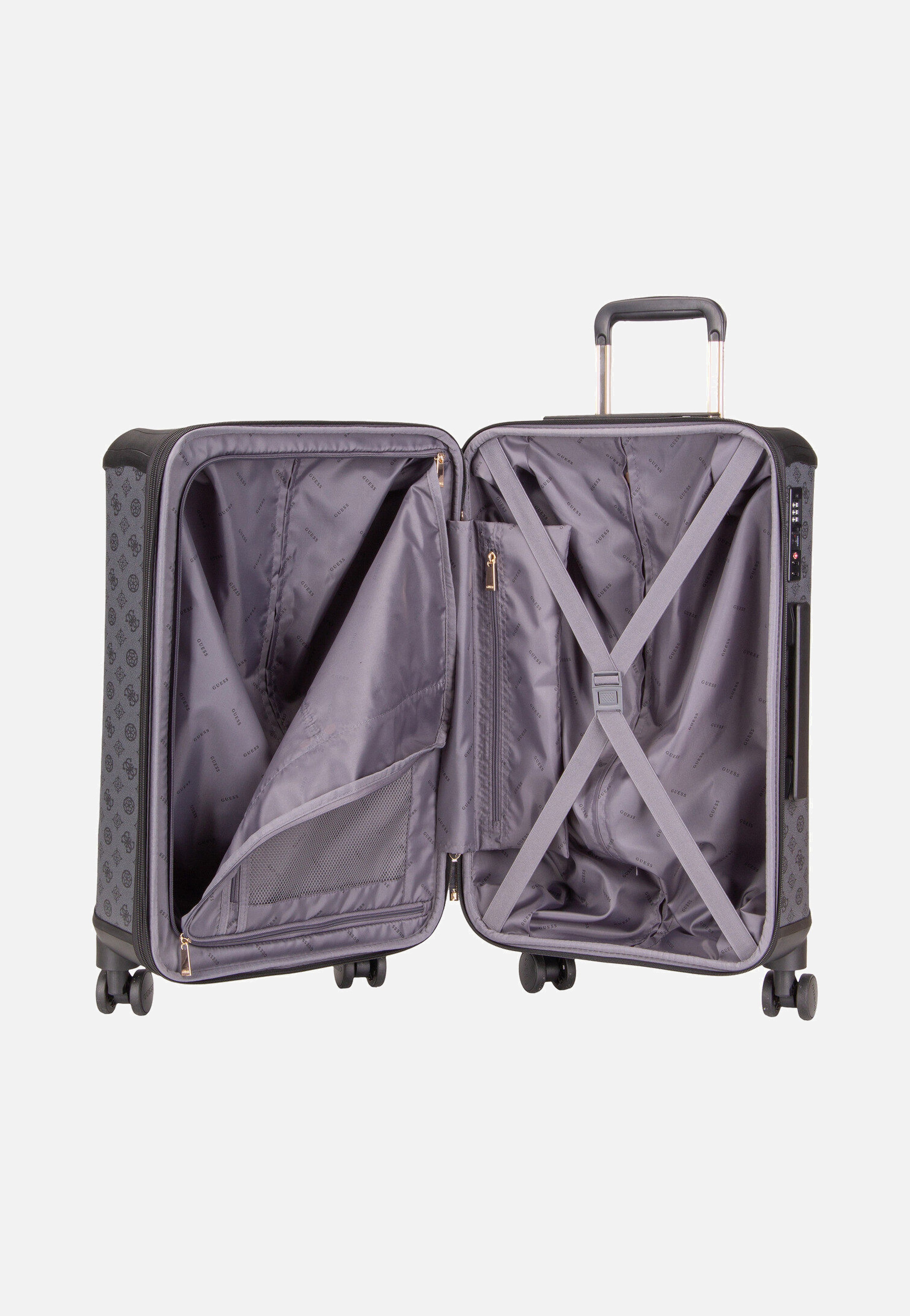 Guess Wilder 22 in 8-Wheeler Logo Charcoal Suitcase