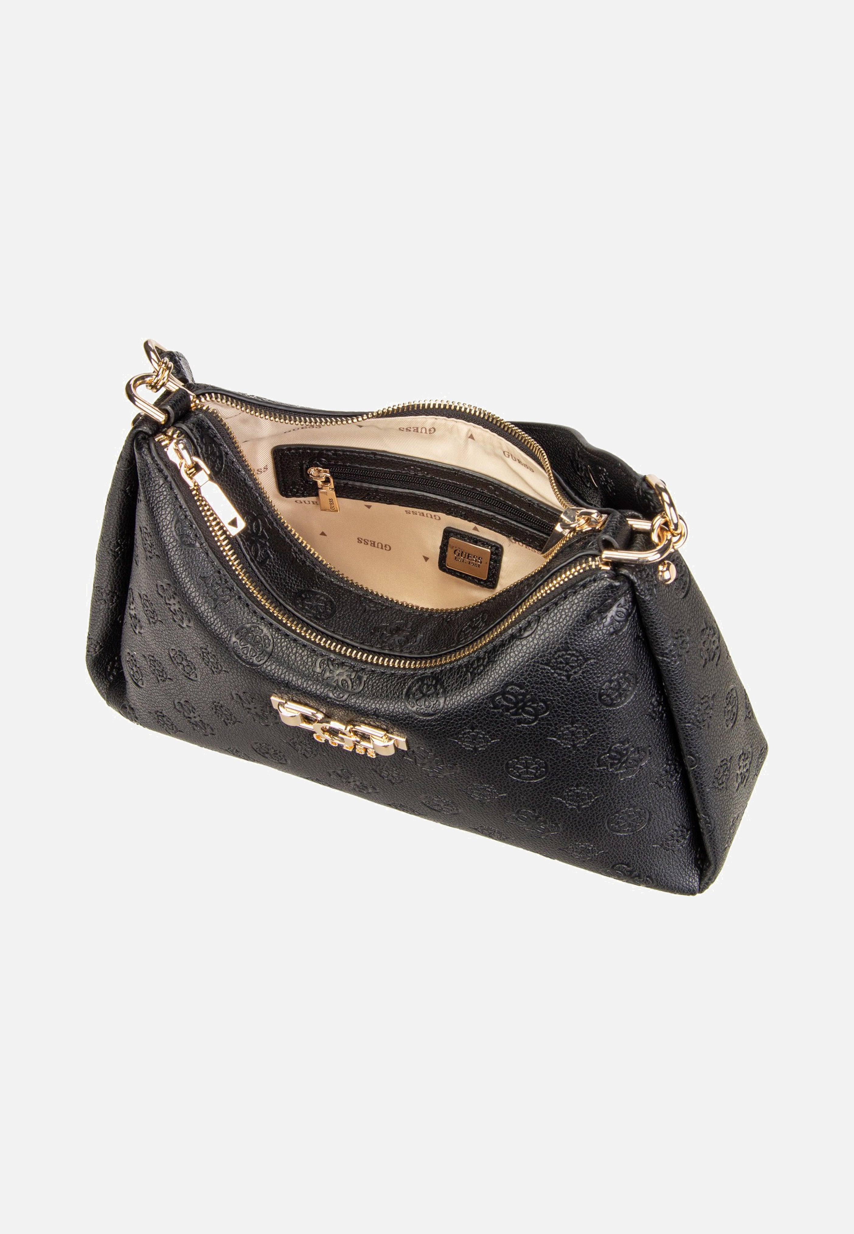 Guess Anise Double Zip 16180 Black Logo Shoulder Bag