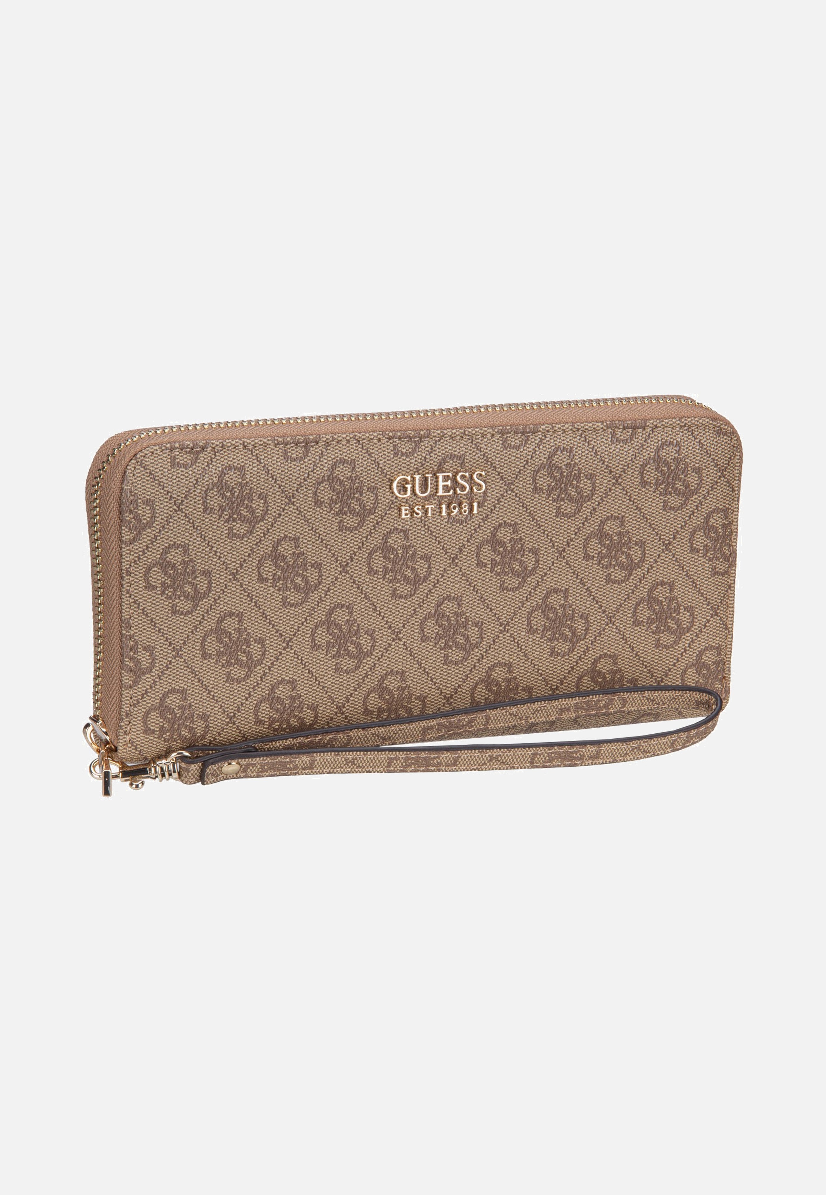 Guess Brenton Slg Large Zip Around Latte Logo Wallet