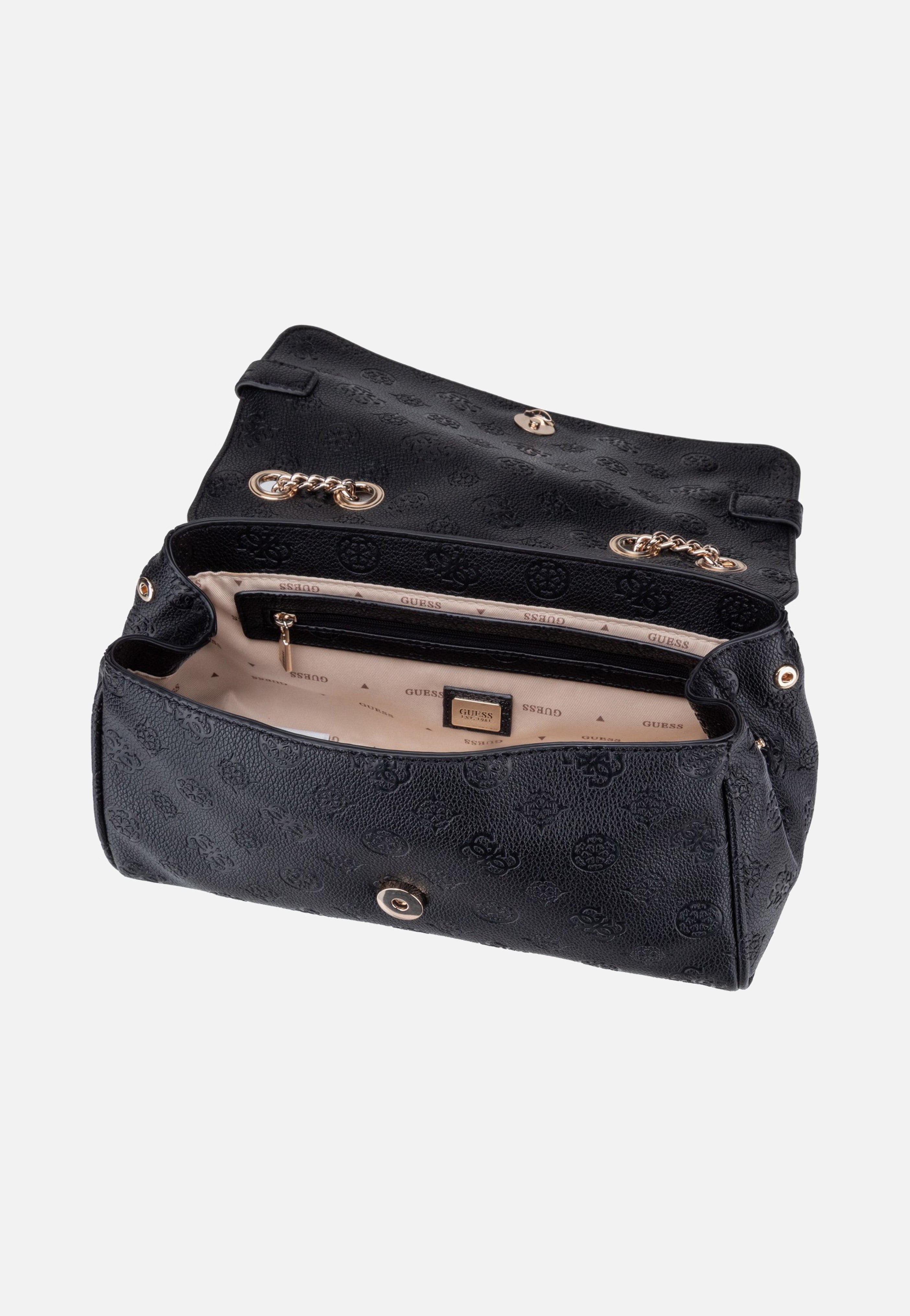 Guess Ella Logo Convertible Flap 46210 Black Logo Evening Bag