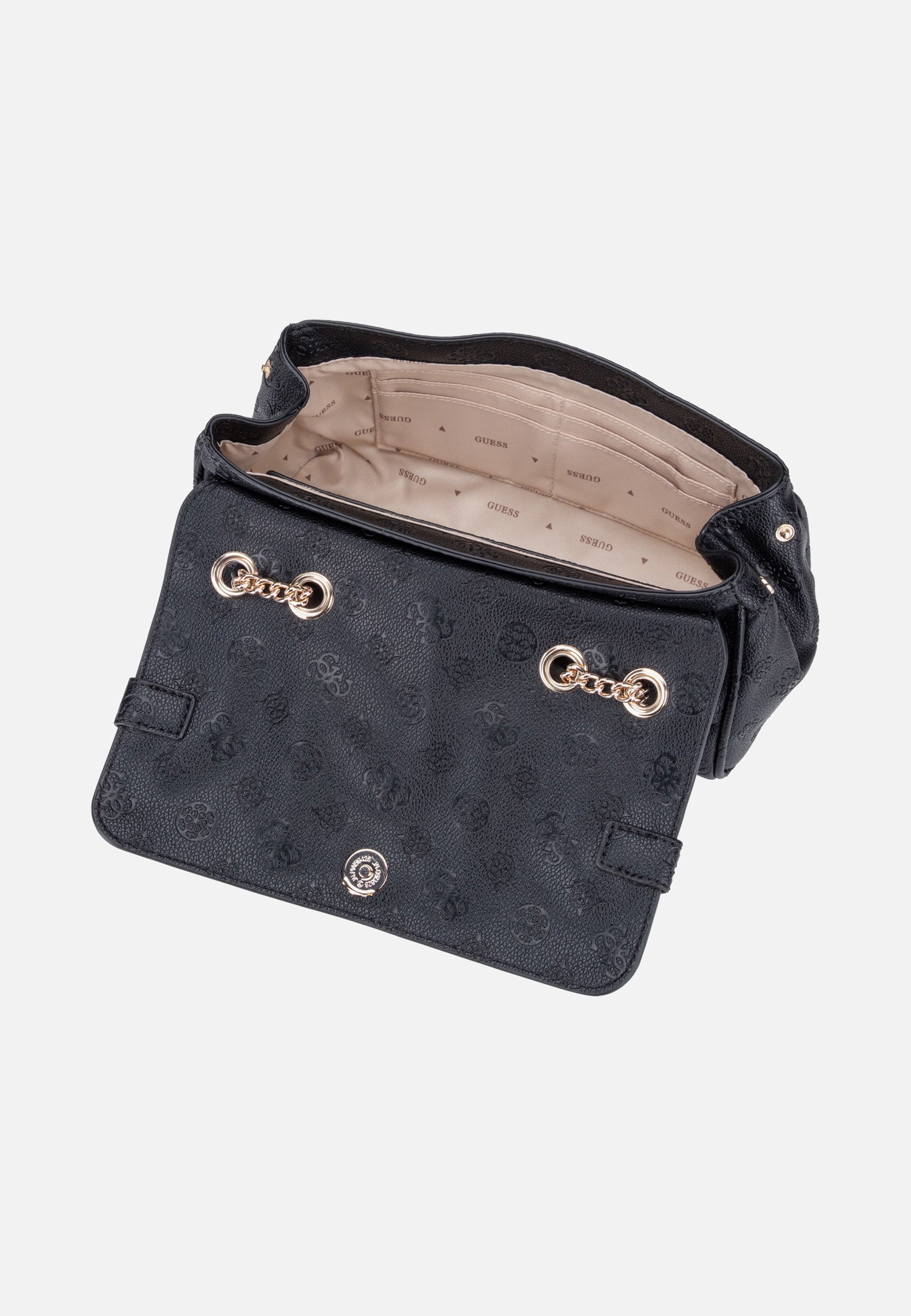 Guess Ella Logo Convertible Flap 46210 Black Logo Evening Bag