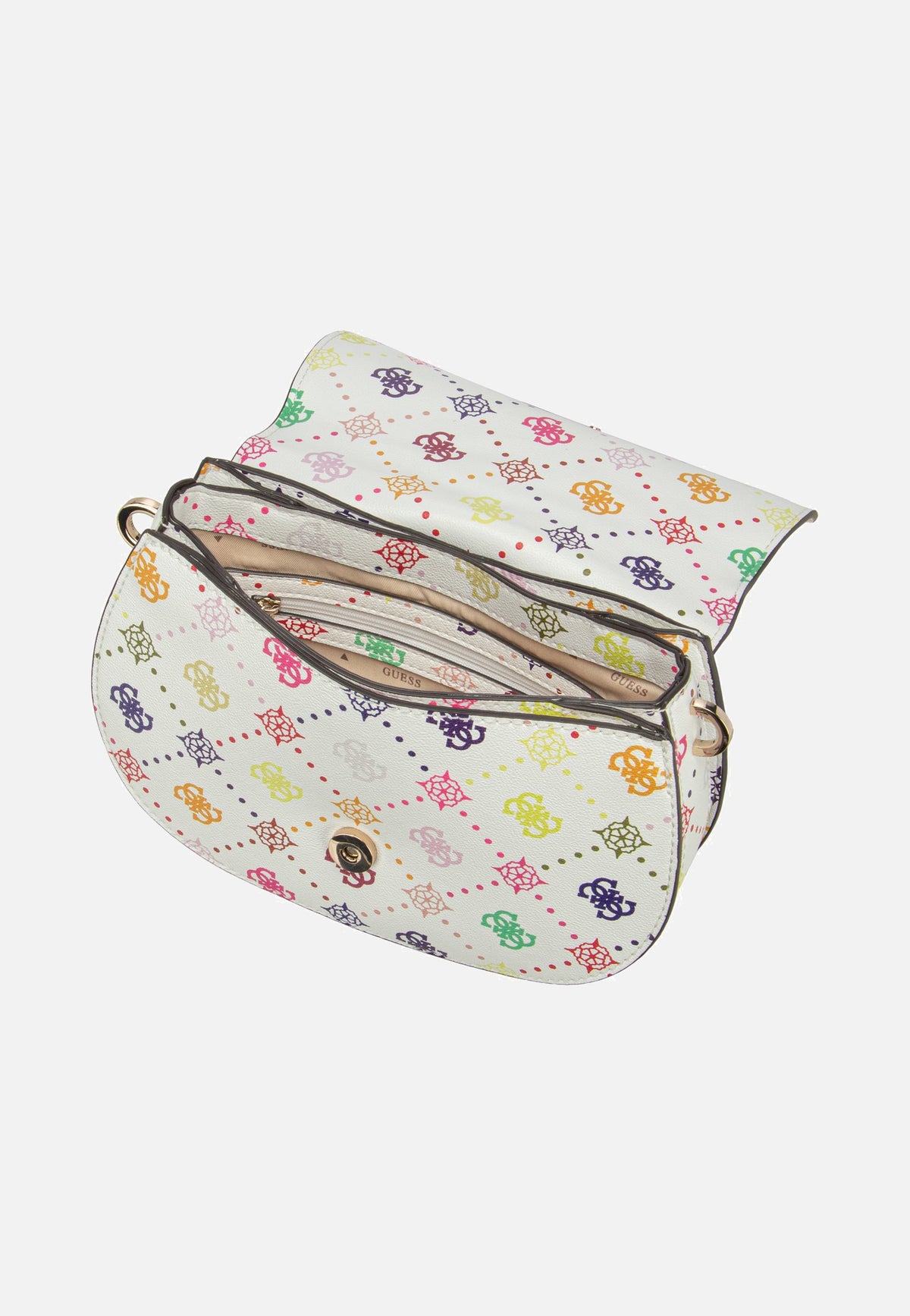 Guess Emelie Logo Flap Shoulder Multi Logo Shoulder Bag