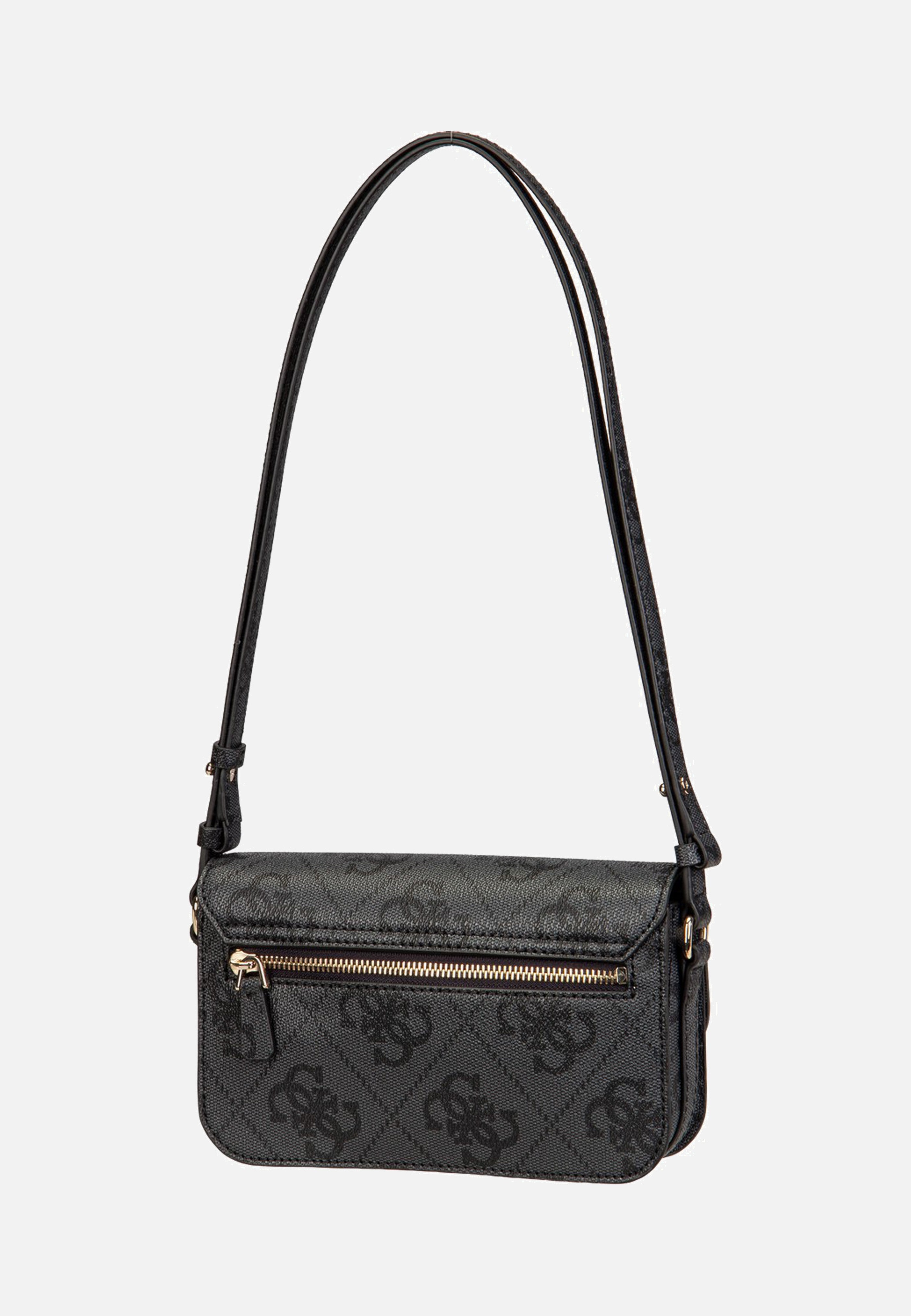 Guess Janie Logo Conv Xbody Flap Coal Logo Crossbody Bag