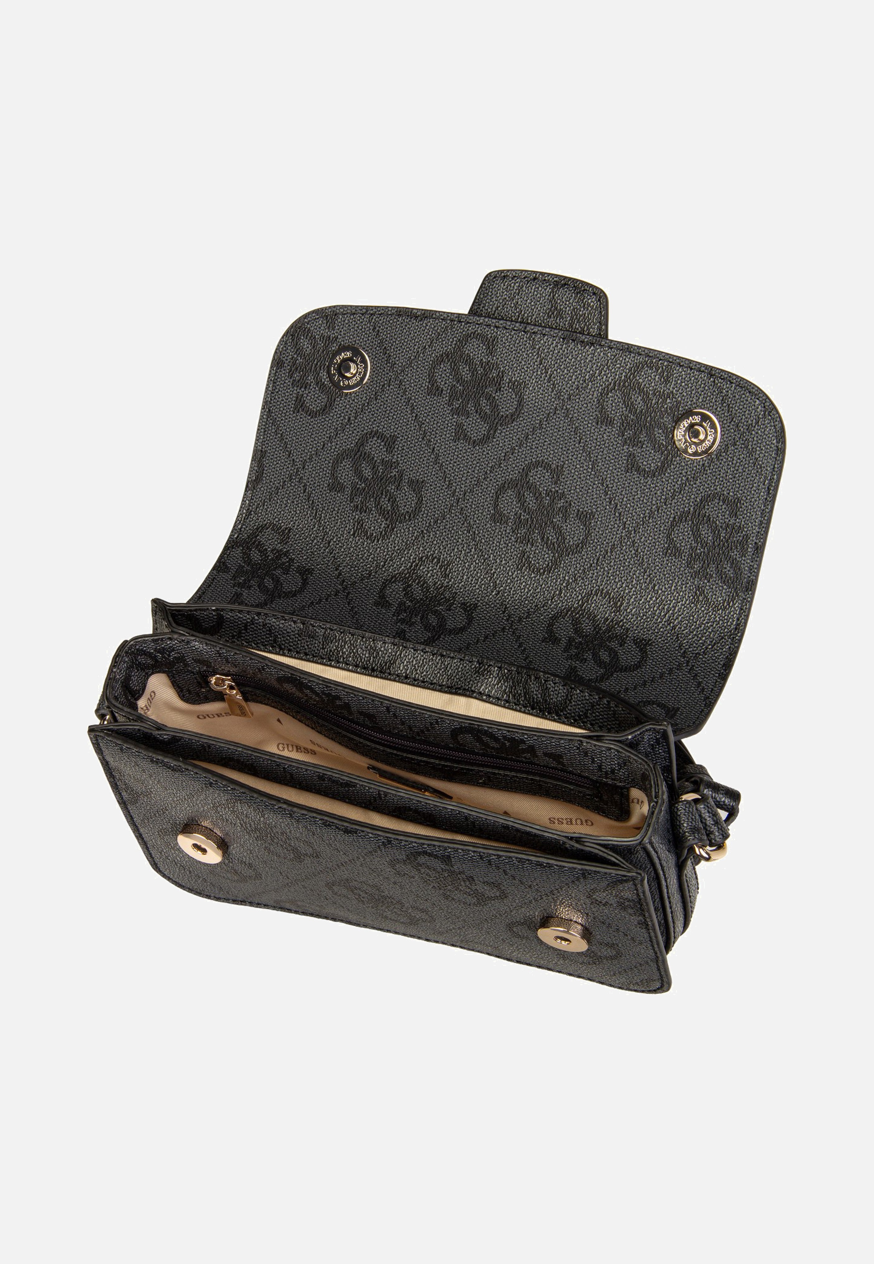 Guess Janie Logo Conv Xbody Flap Coal Logo Crossbody Bag