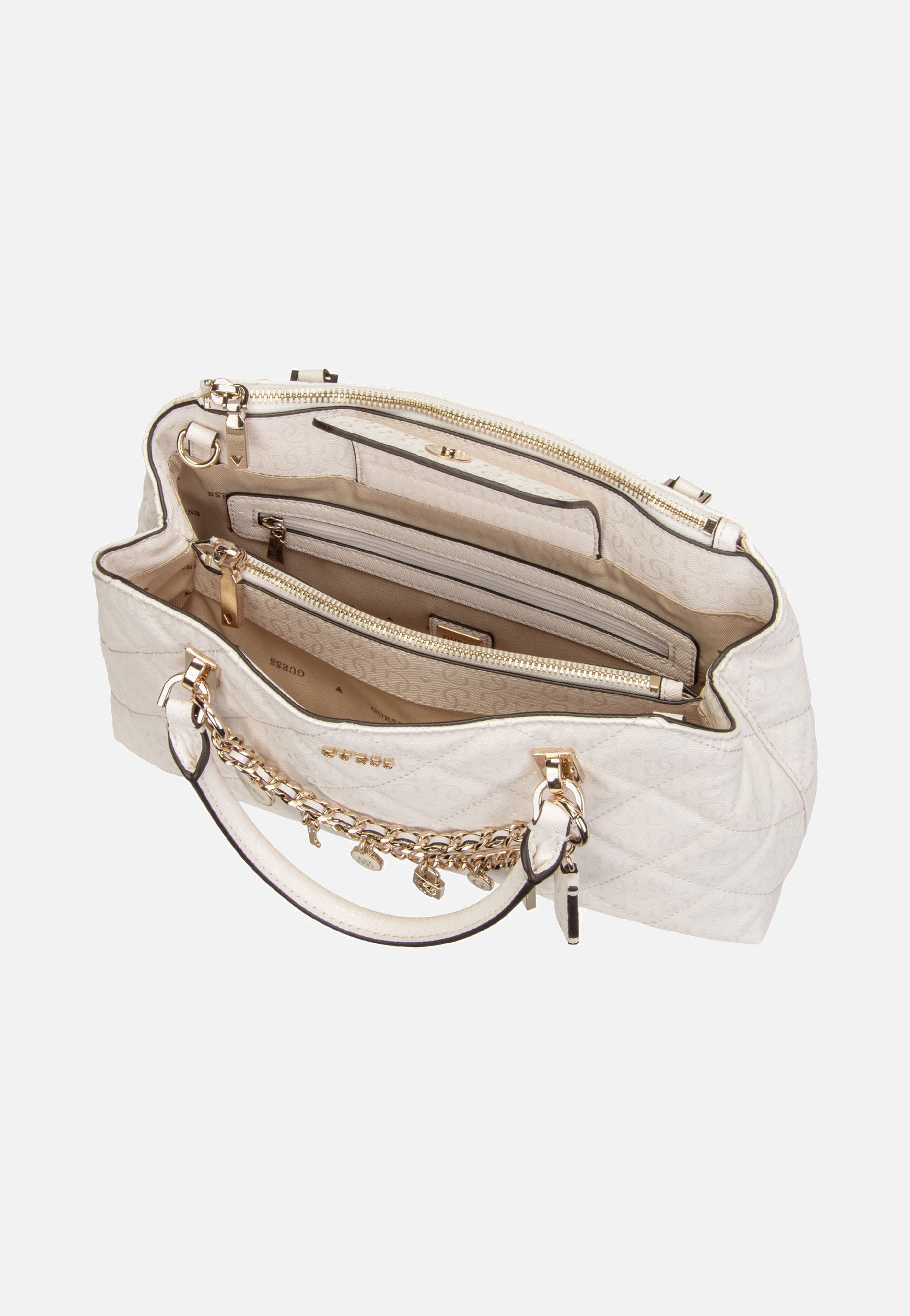 Guess Libby 2 Comp Satchel Off White Satchel