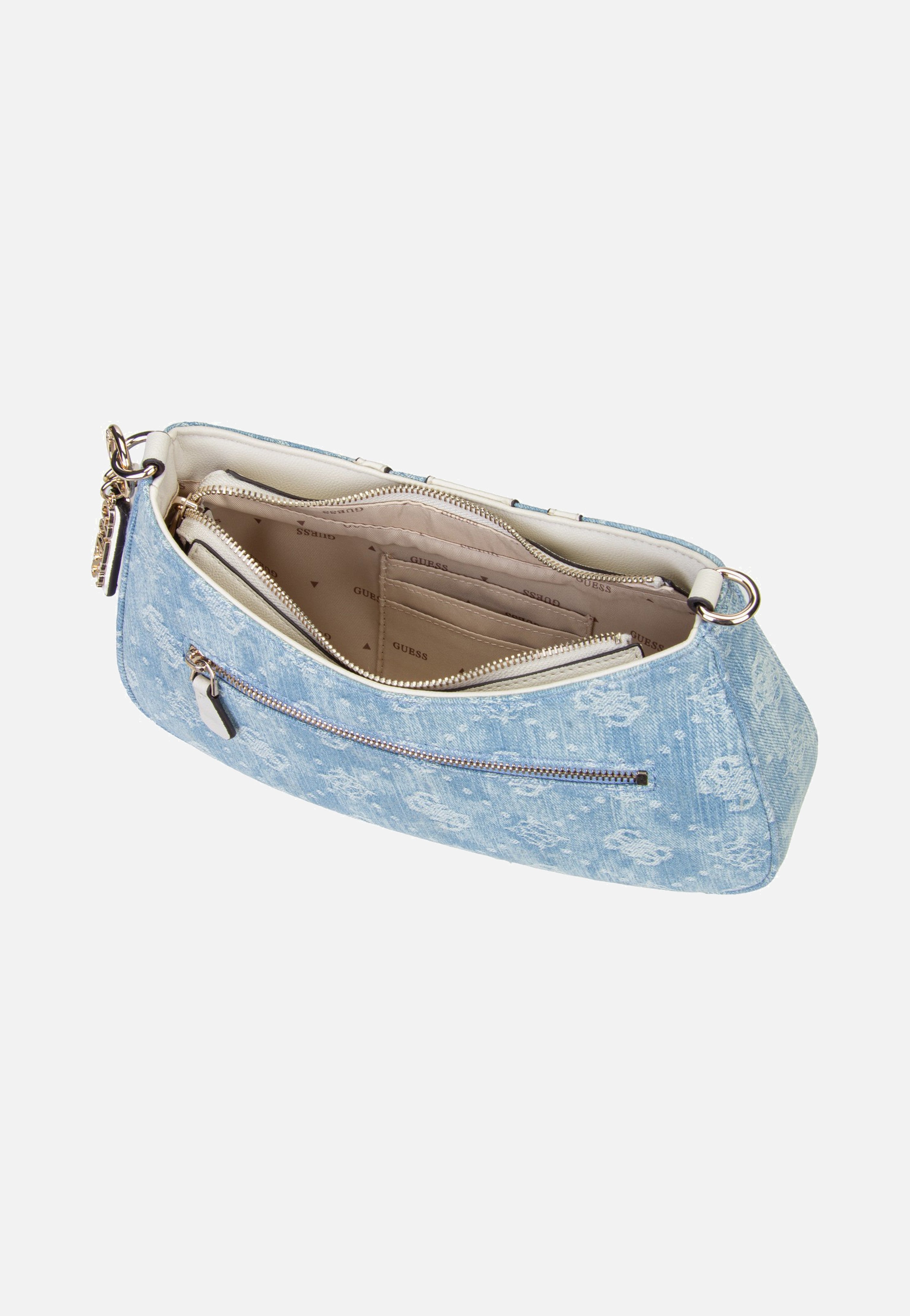 Guess Noelle II Top Zip 72180 Denim Logo Shoulder Bag