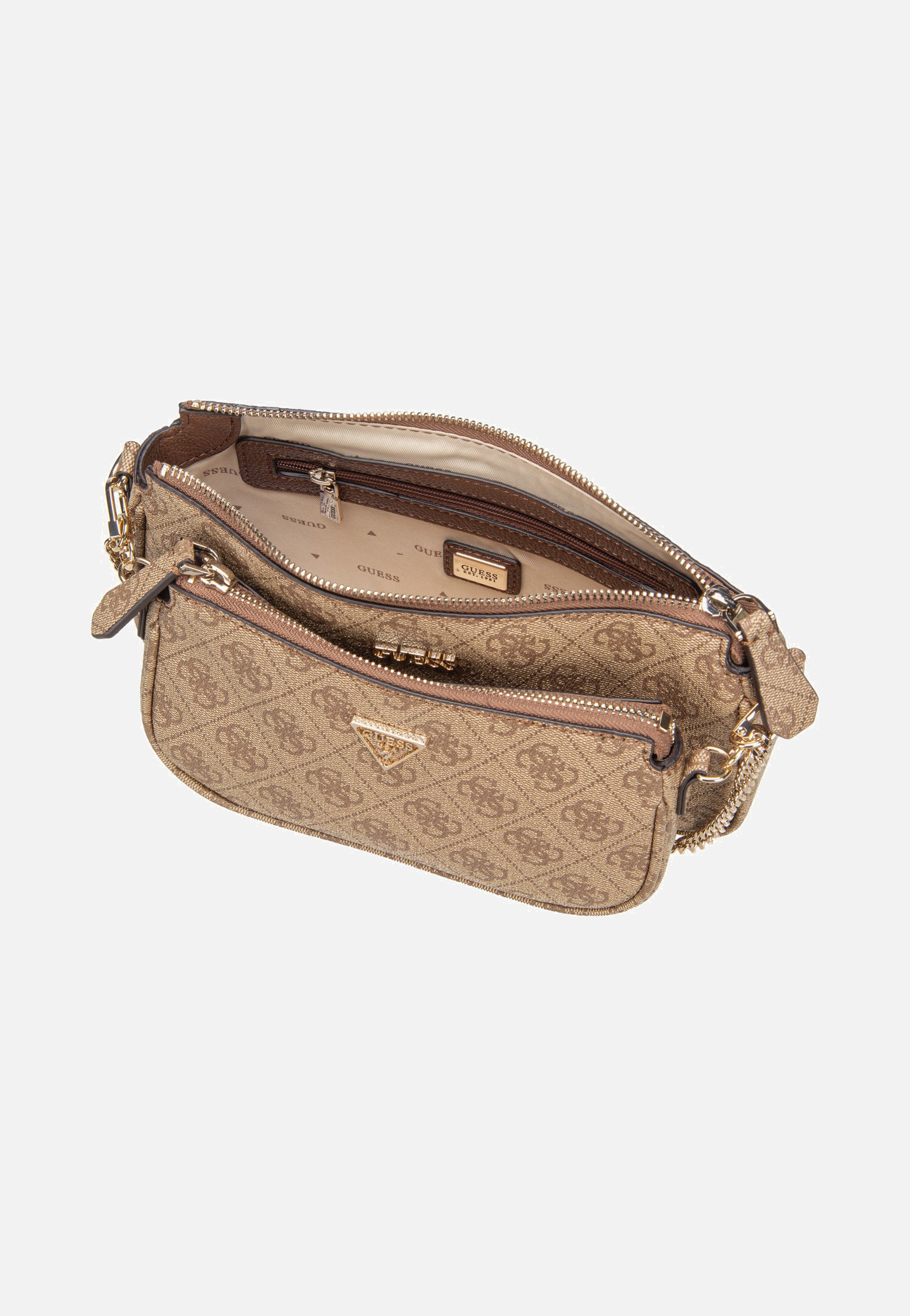 Guess Noelle II Double Pouch CB 72710 Logo Latte/Brown Crossbody Bag