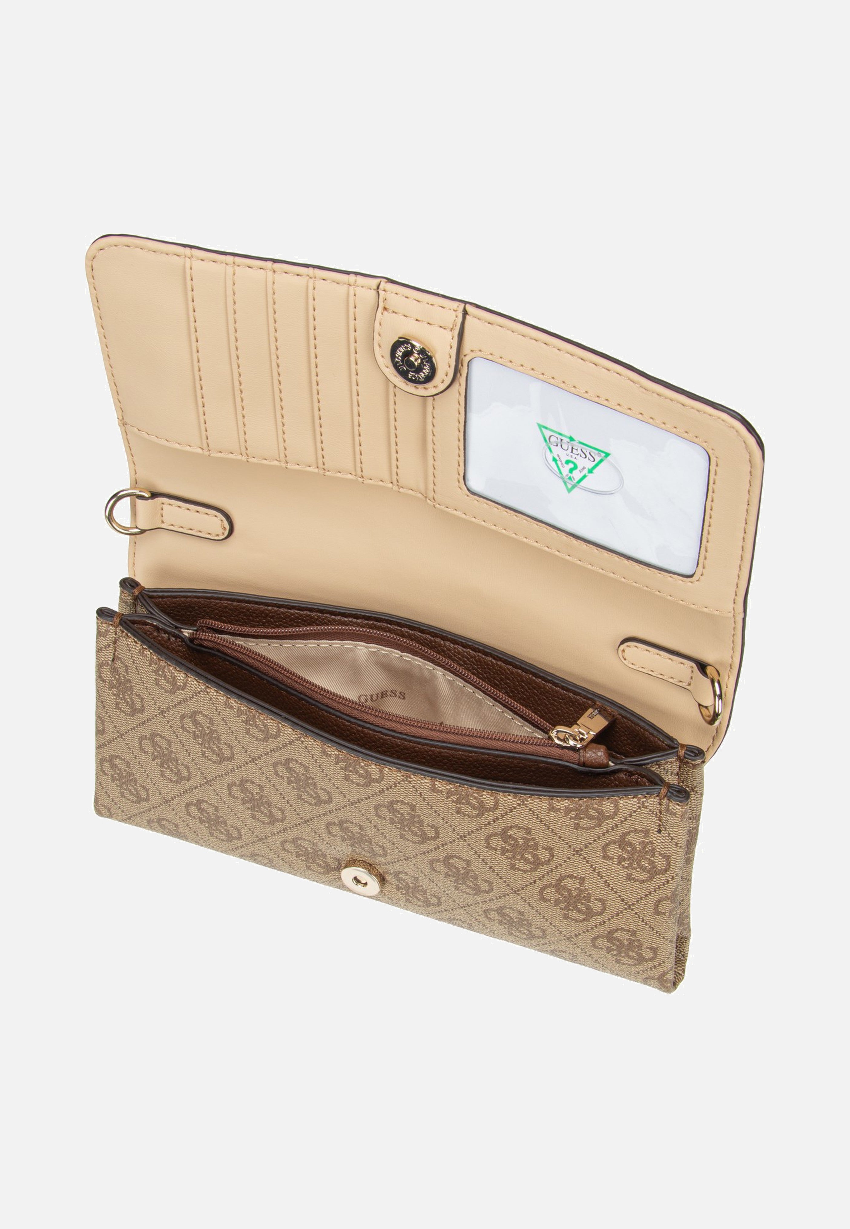 Guess Noelle II Xbody Flap Organizer Latte Logo/Brown Clutch