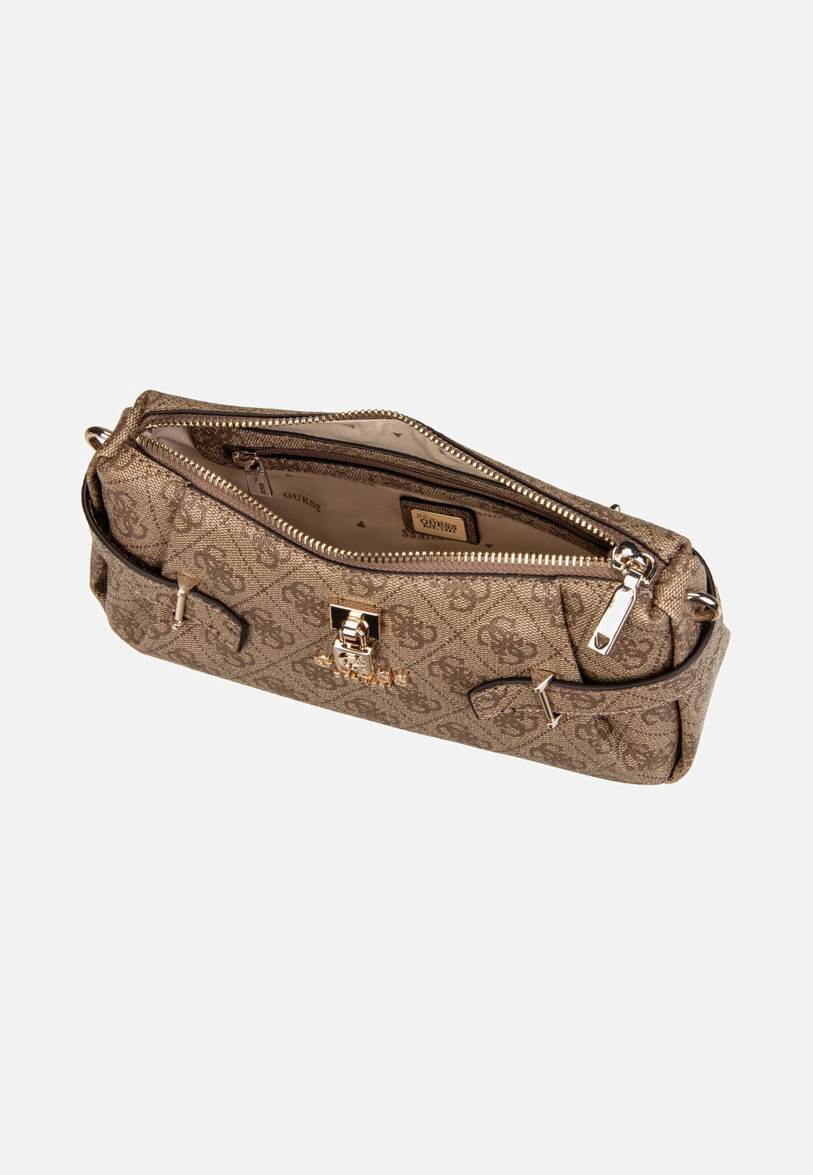 Guess Yesba Mini Top Zip Latte Logo Shoulder Bag