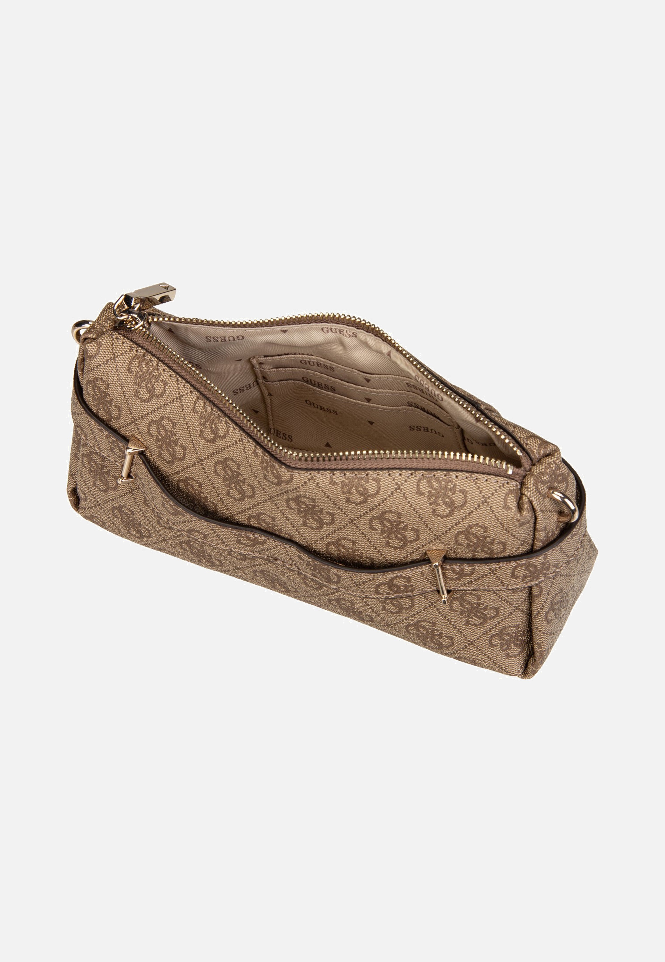 Guess Yesba Mini Top Zip Latte Logo Shoulder Bag