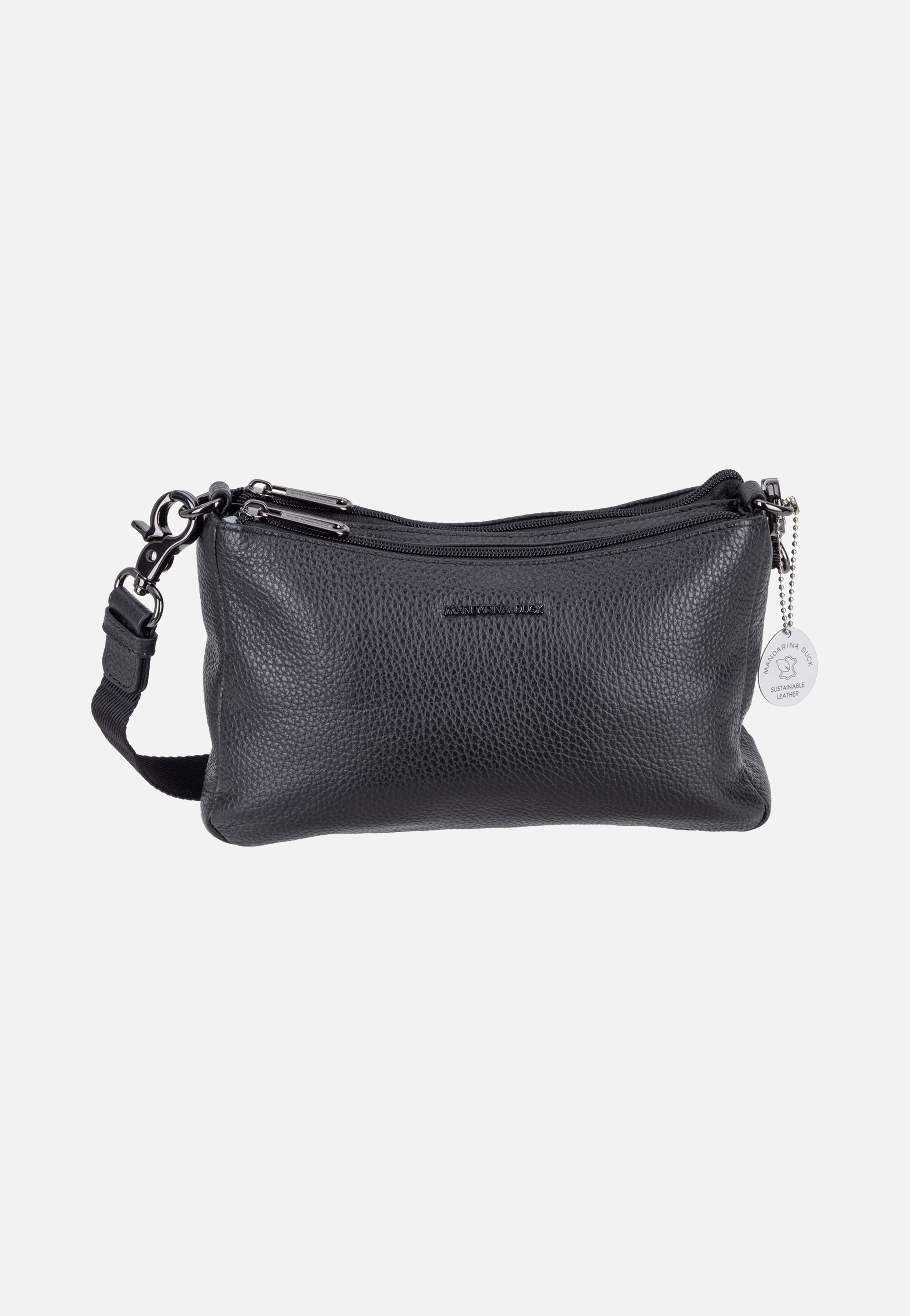 Mandarina Duck Mellow Leather Double Zipped FZTA8 Nero Evening Bag