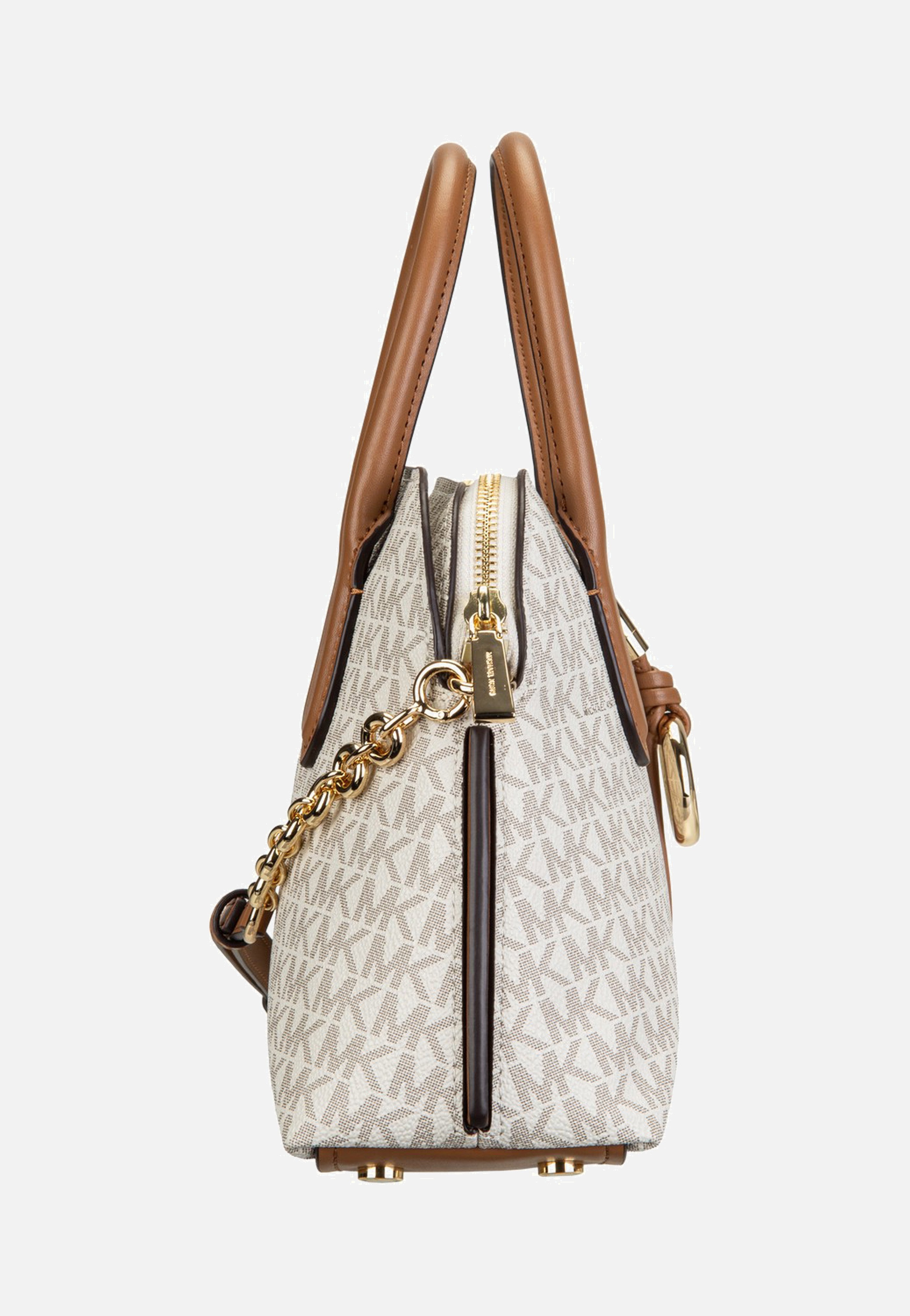 Michael Kors Freddie Medium Dome Chn Stchl Vanilla/Acorn Handle Bag
