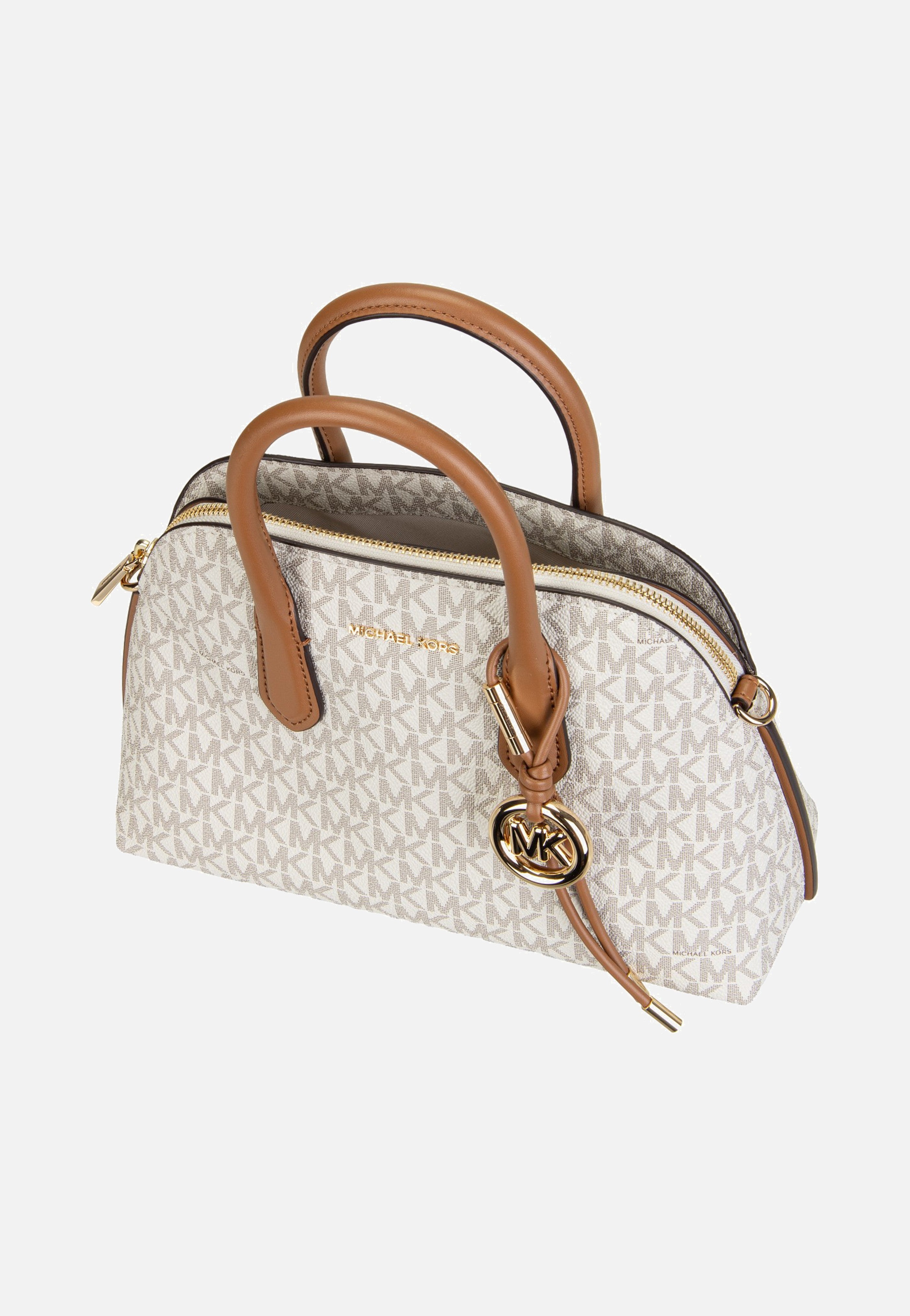 Michael Kors Freddie Medium Dome Chn Stchl Vanilla/Acorn Handle Bag