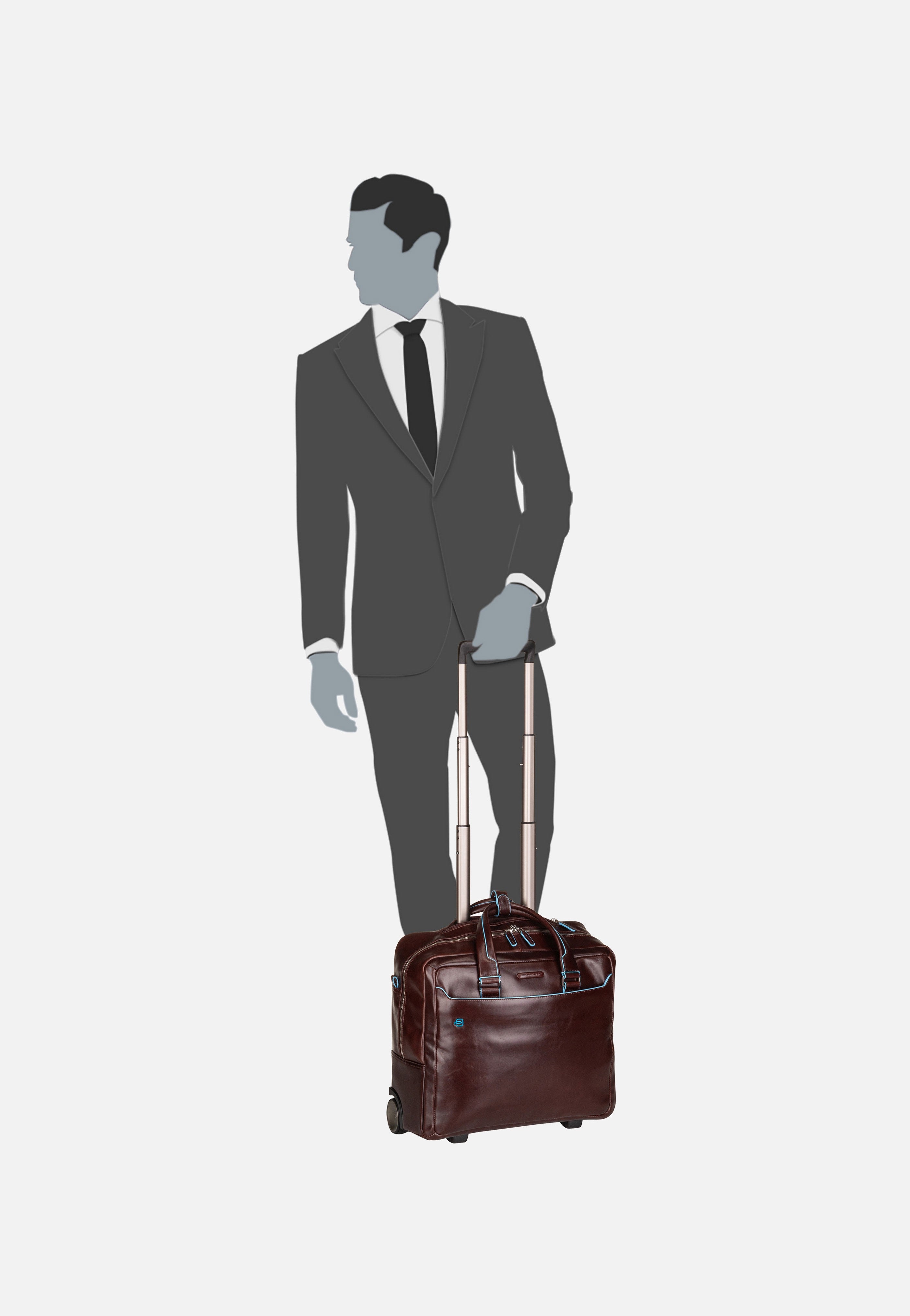 Piquadro - Blue Square Wheeled 4729 Mogano - Pilot Case | Men-Image