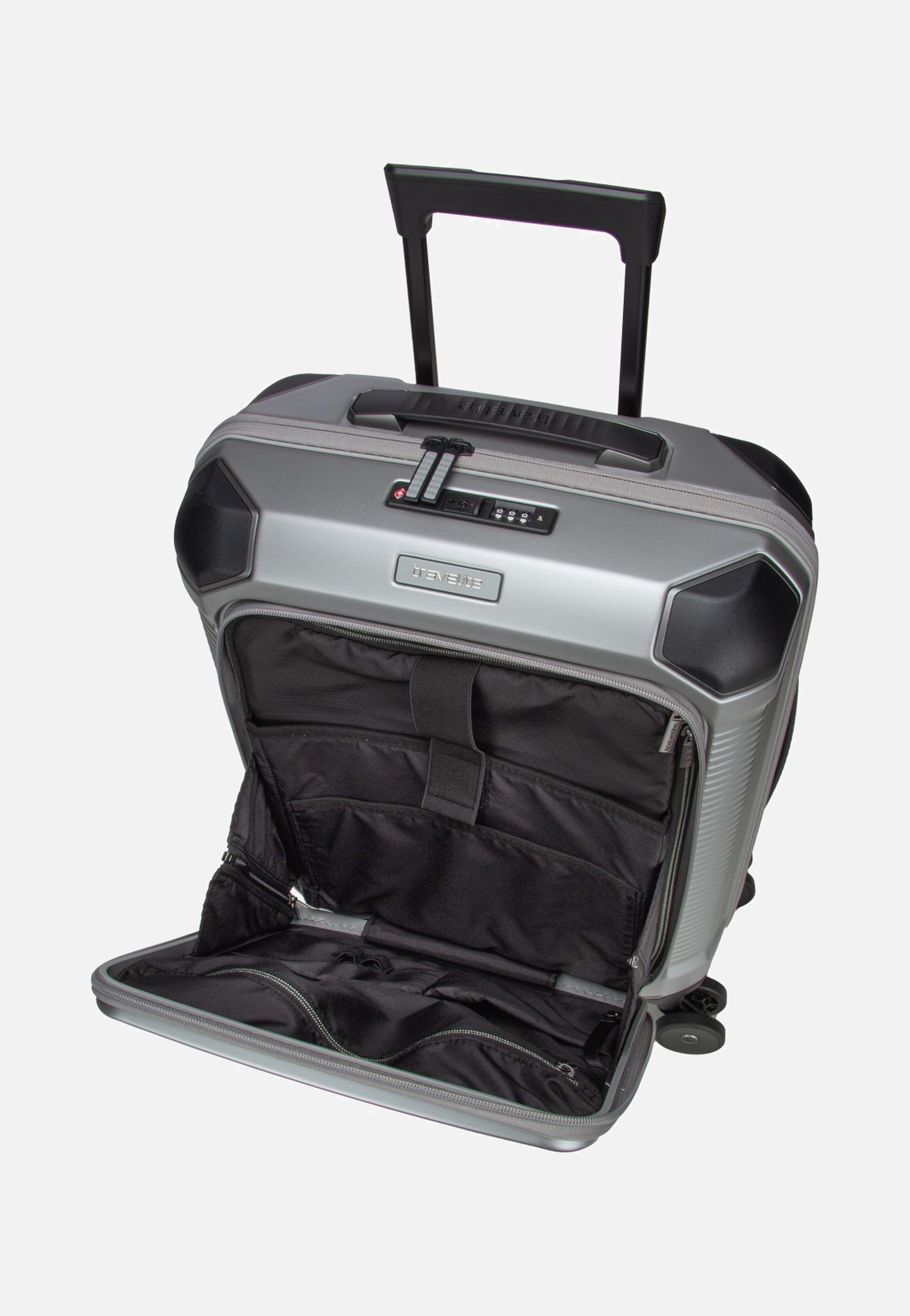 travelite Millennium Trolley 4W S Front Pocket Silver Suitcase