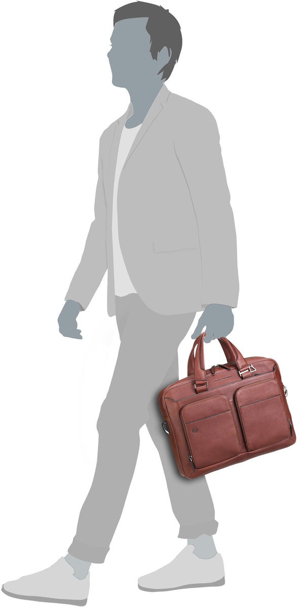 Piquadro Black Square 2849 Connequ Cuoio Tobacco Briefcase – Silhouette View