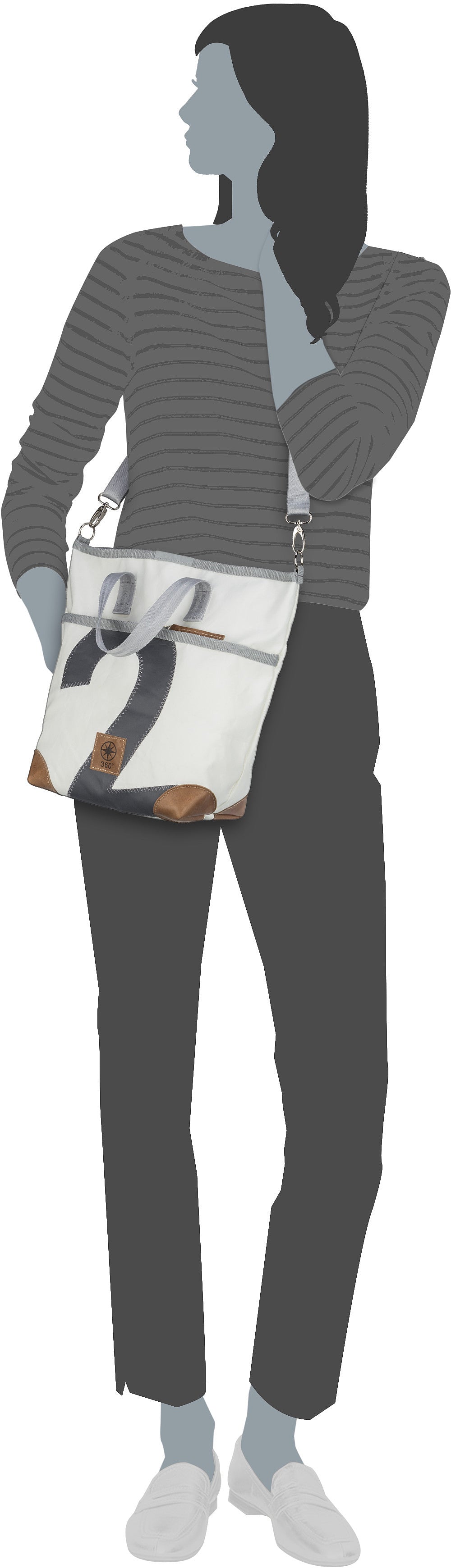 360Grad Deern Mini Weiß/Blau mit hellgrauer Zahl Bolsa de mano – Vista Silueta