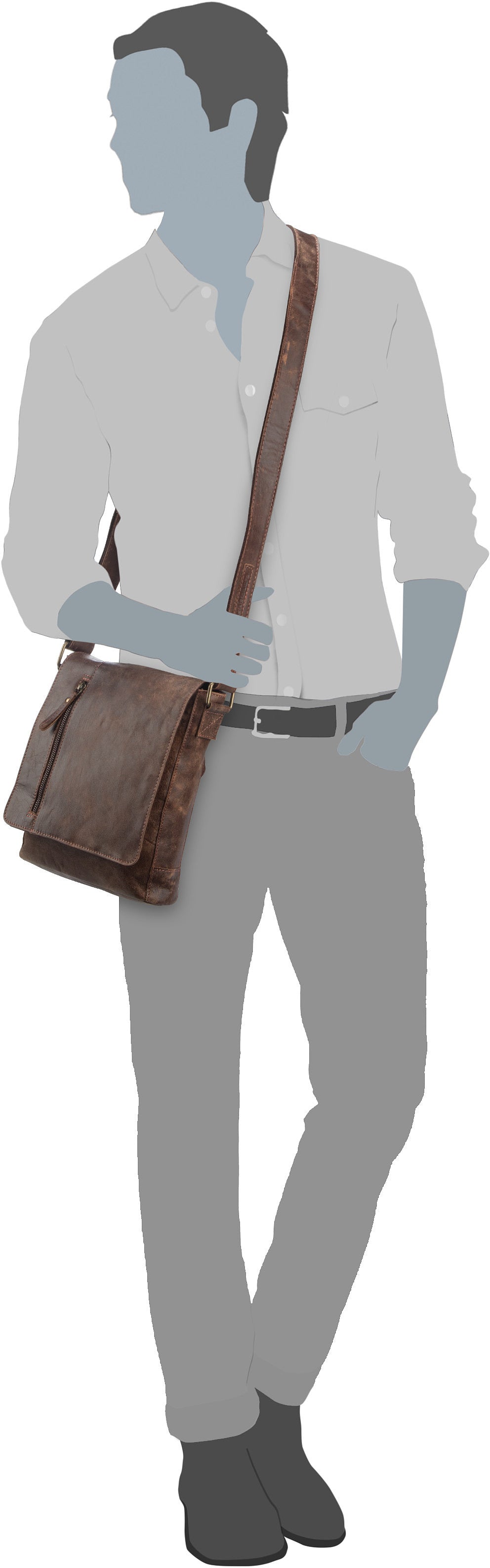 Harold's Crunchy 2182 hoch M Braun Crossbody Bag – Silhouette View