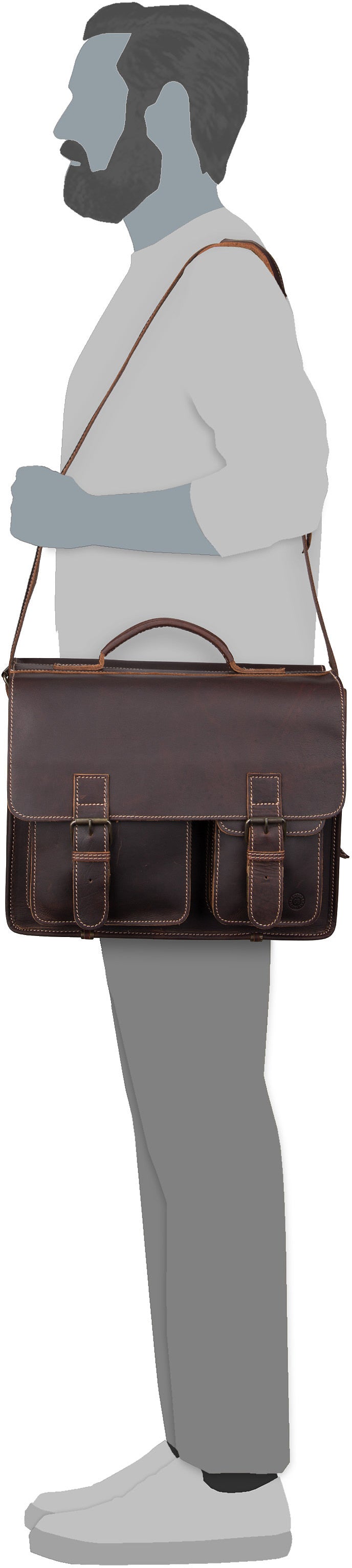 Greenburry Buffalo 1128 Mappe XXL Brown Mallette – Vue Silhouette