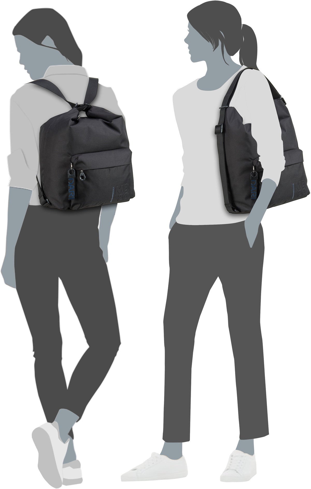 Mandarina Duck MD20 Hobo QMT09 Steel Mochila – Vista Silueta