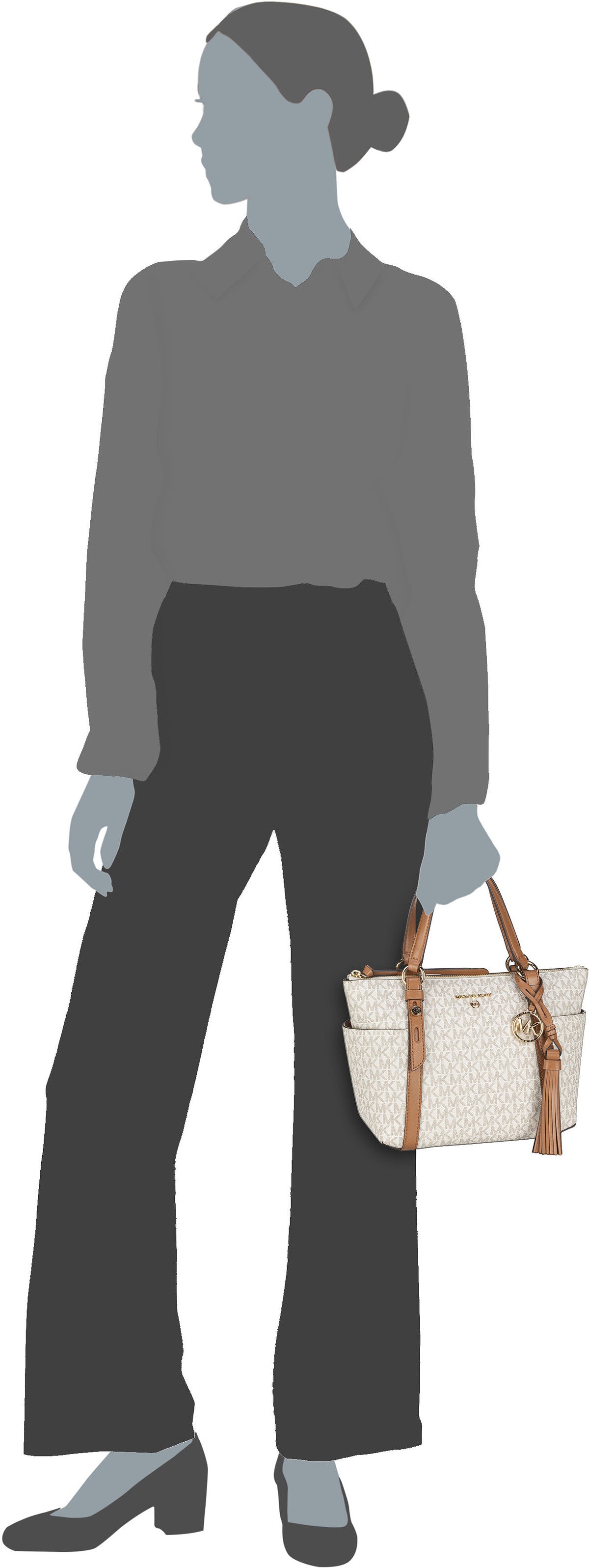 Michael Kors Sullivan Small Conv TZ Tote MK Signature Brown/Acorn Bolsa con asa – Vista Silueta