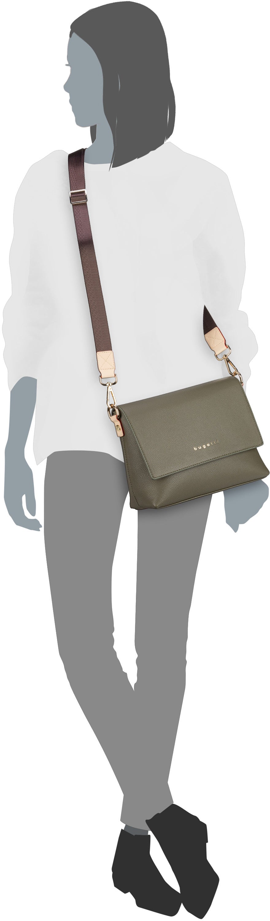Bugatti Ella Olive Crossbody Bag – Silhouette View