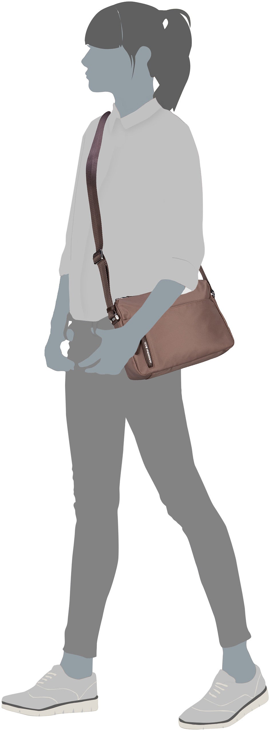Mandarina Duck Hunter Medium VCT35 Beaver Bolso bandolera – Vista Silueta