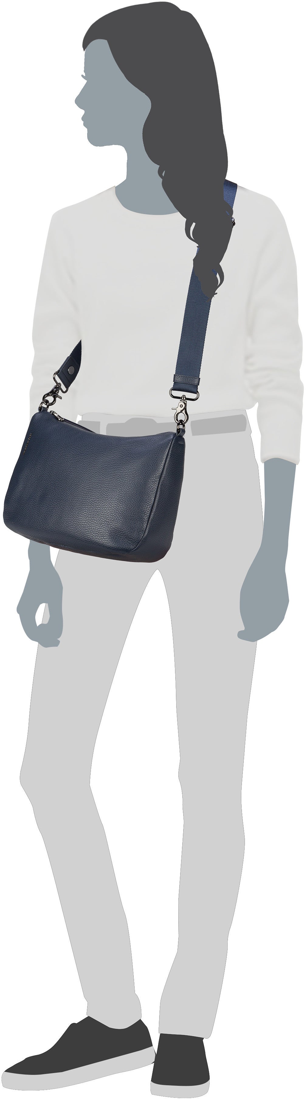 Mandarina Duck Mellow Leather Hobo FZT79 Dress Blue Bolsa tipo bolsa – Vista Silueta