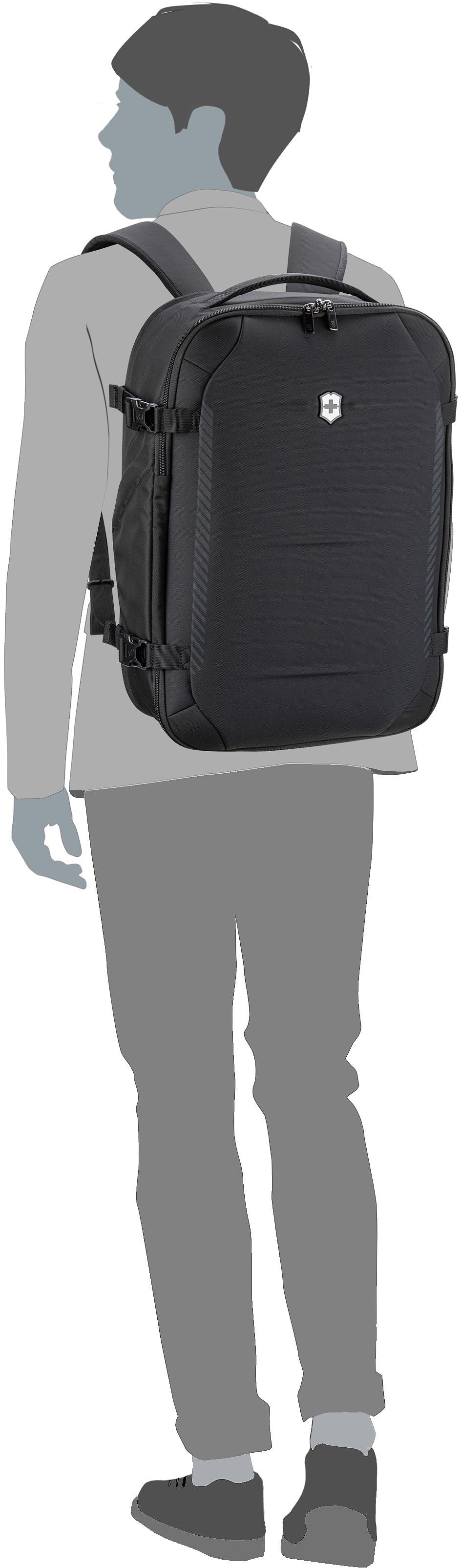 Victorinox Crosslight Boarding Bag Black Travel Backpack – Silhouette View