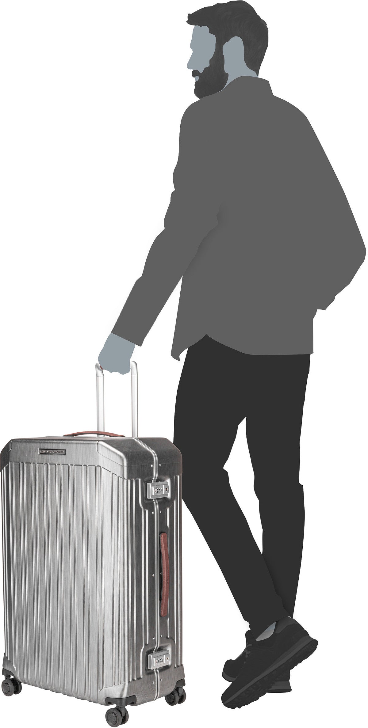 Piquadro PQ-LM Big Spinner 4428 Nero-Cuoio Valigia – Vista Silhouette