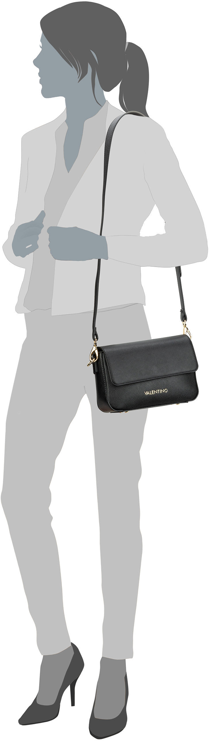 Valentino Zero RE Flap Bag 303 Nero Bolso bandolera – Vista Silueta